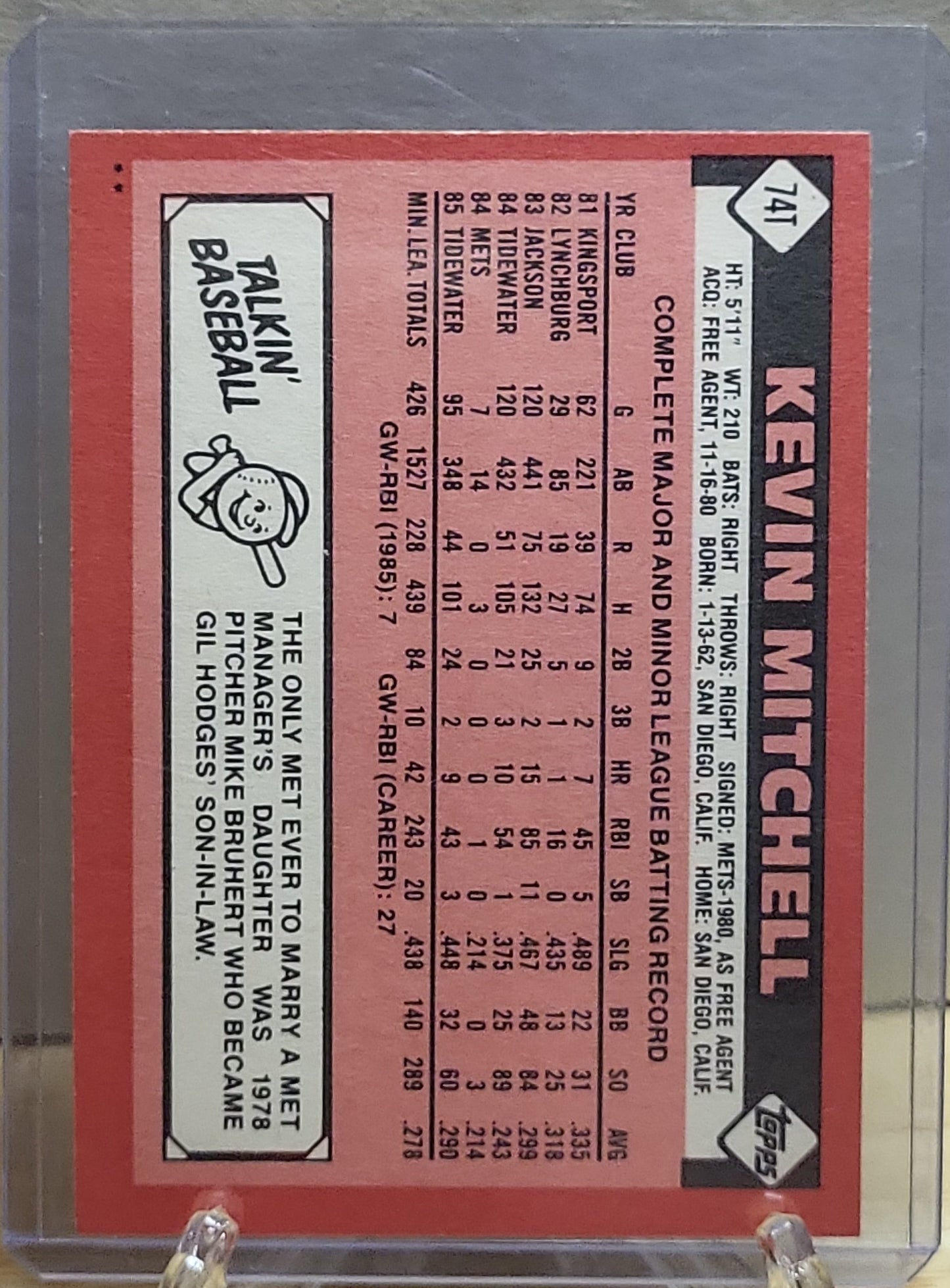 1986 Topps Kevin Mitchell Rookie 74T