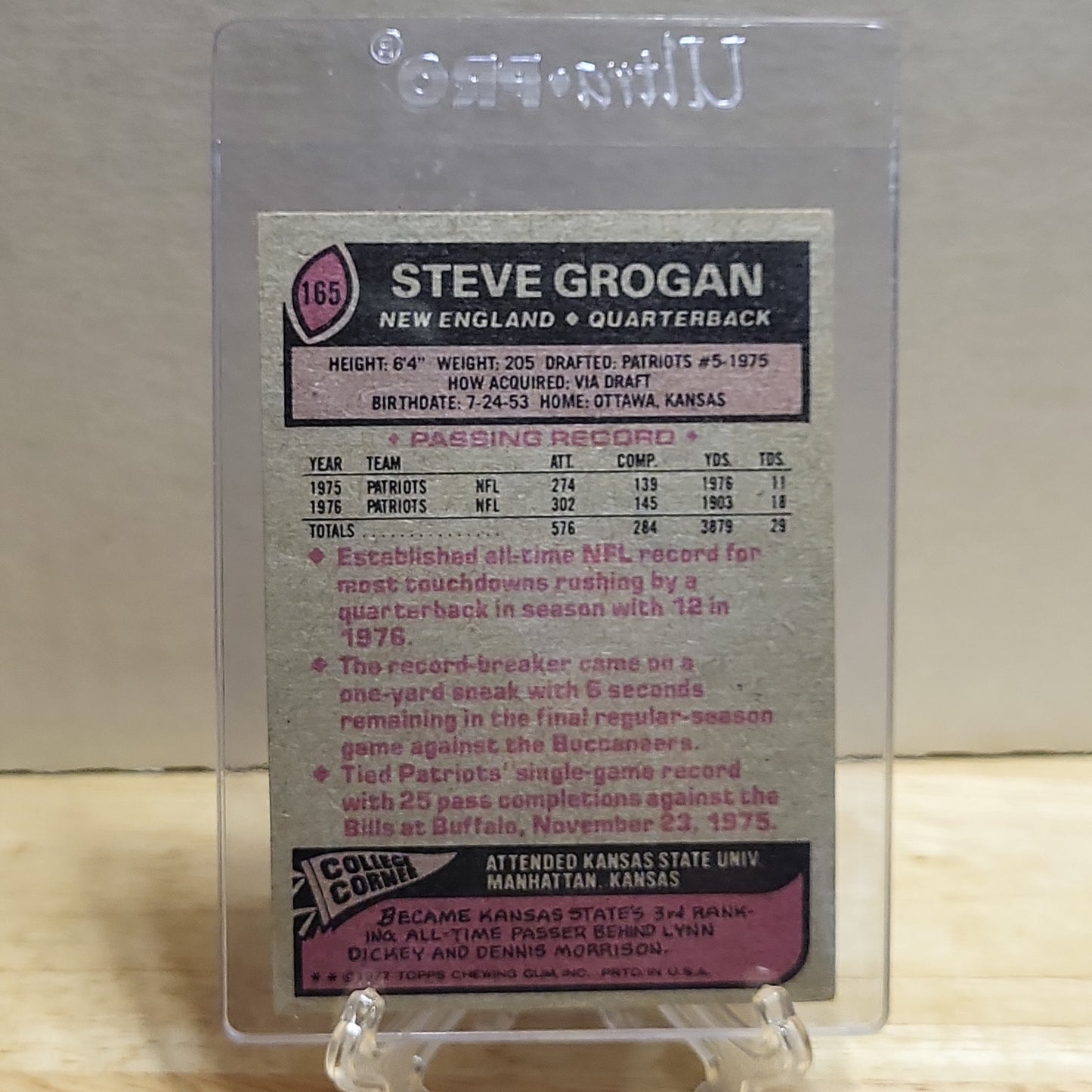 1977 Topps Steve Grogan #165 (creased lower right corner)