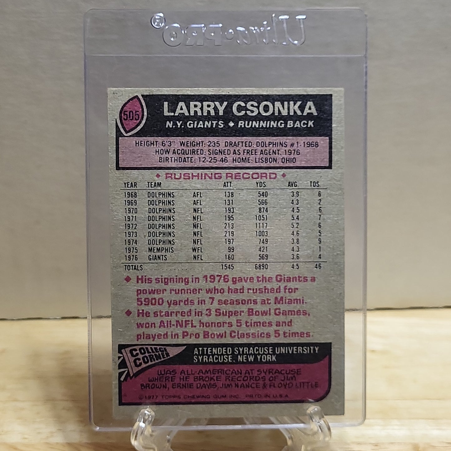 1977 Topps Larry Csonka #505