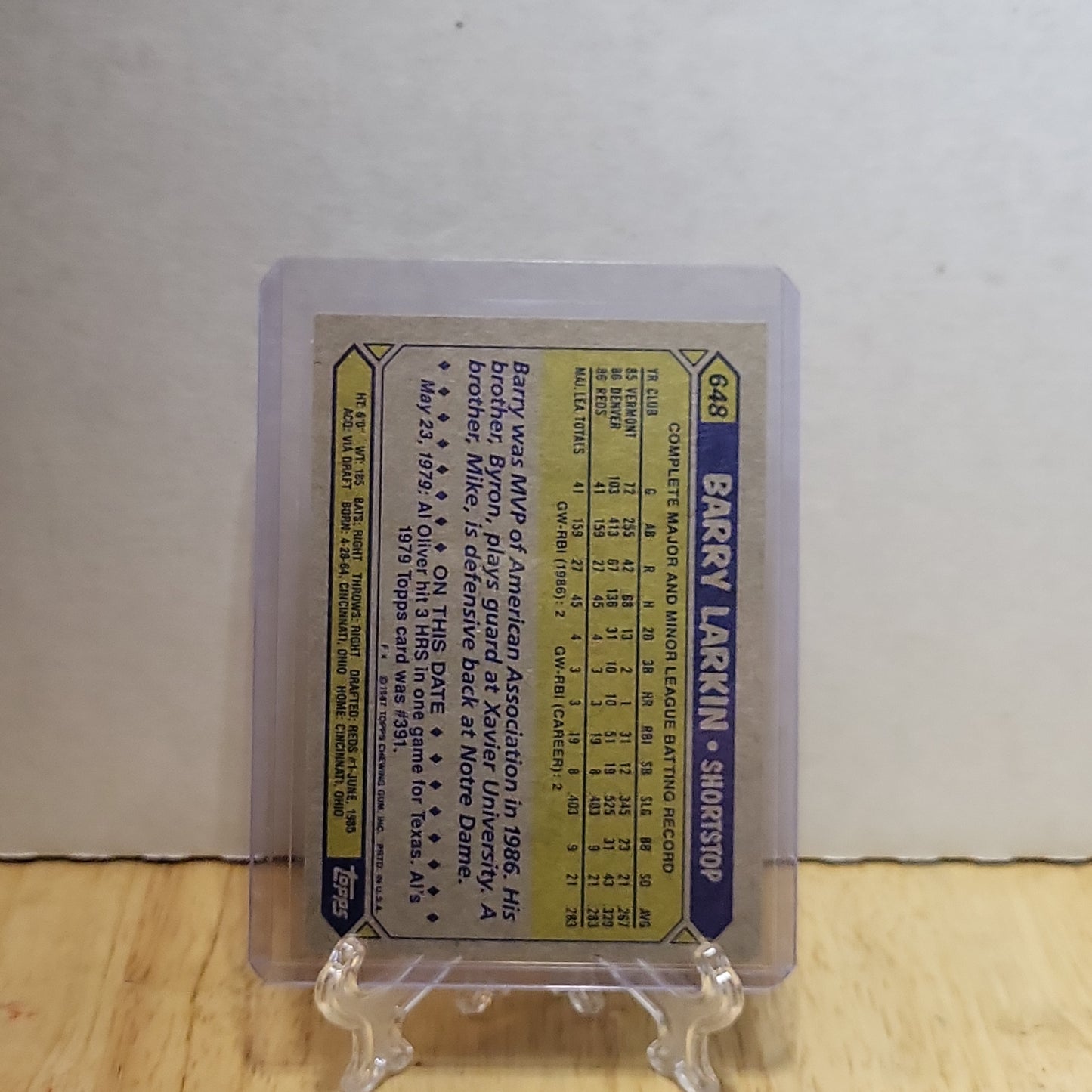 1987 Topps Barry Larkin #648