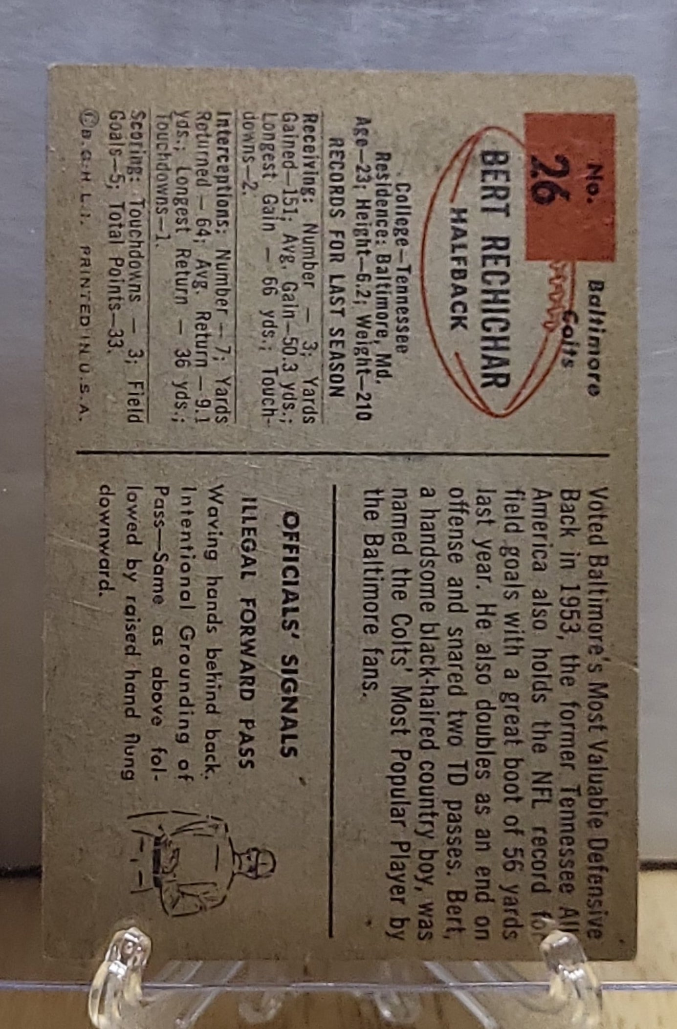 1954 Bowman Bert Rechichar #26