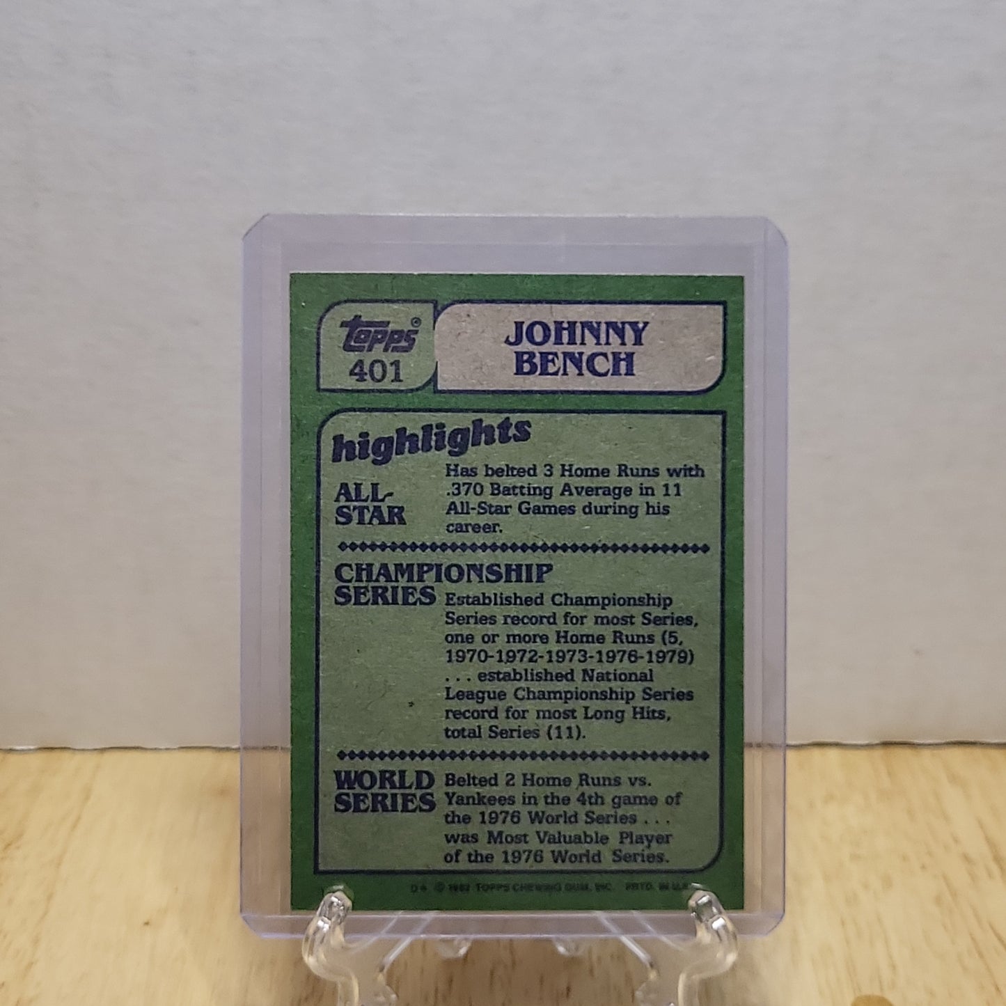 1982 Topps In Action Johnny Bench #401