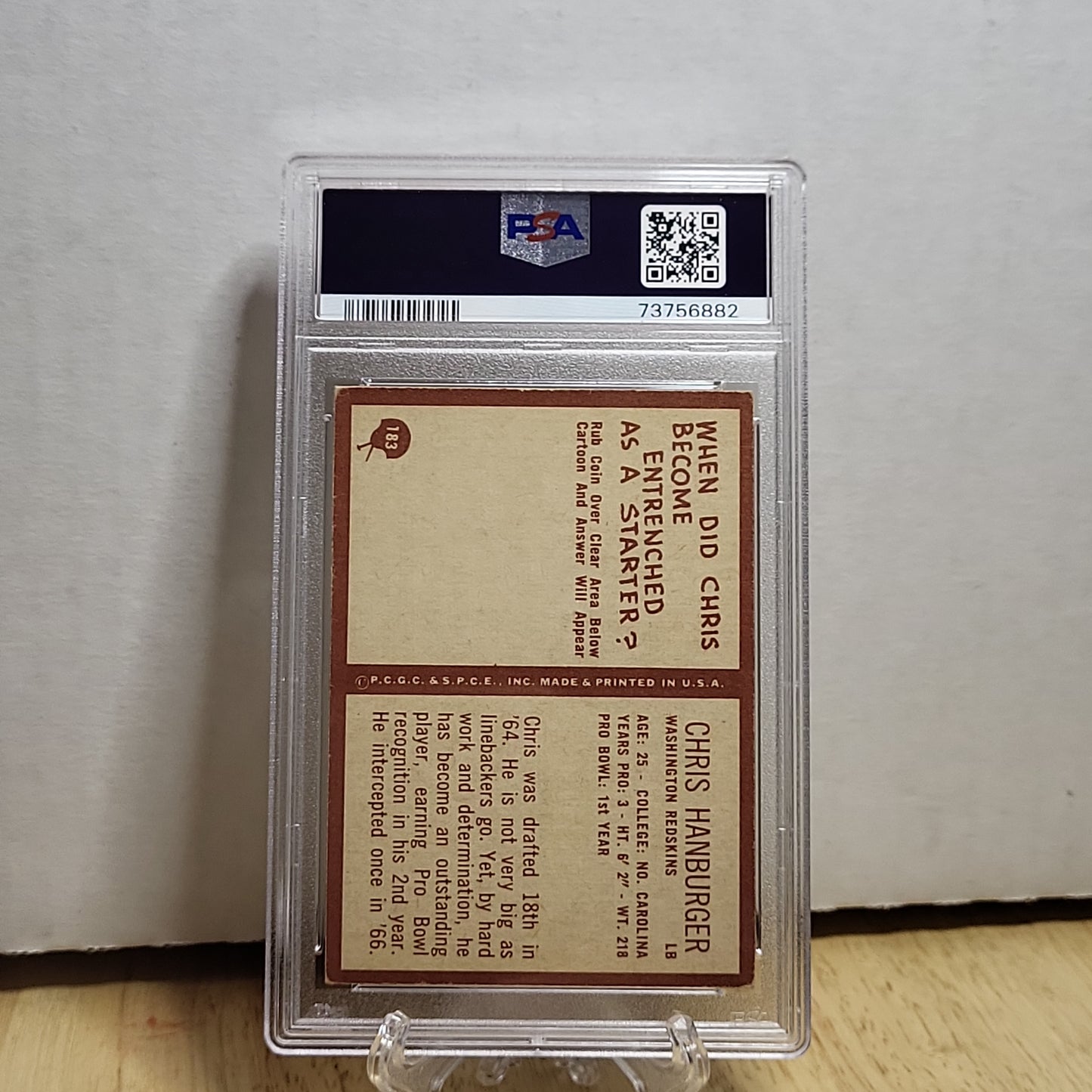 1967 Philadelphia Chris Hanburger Rookie Card #183 VG-EX PSA 4