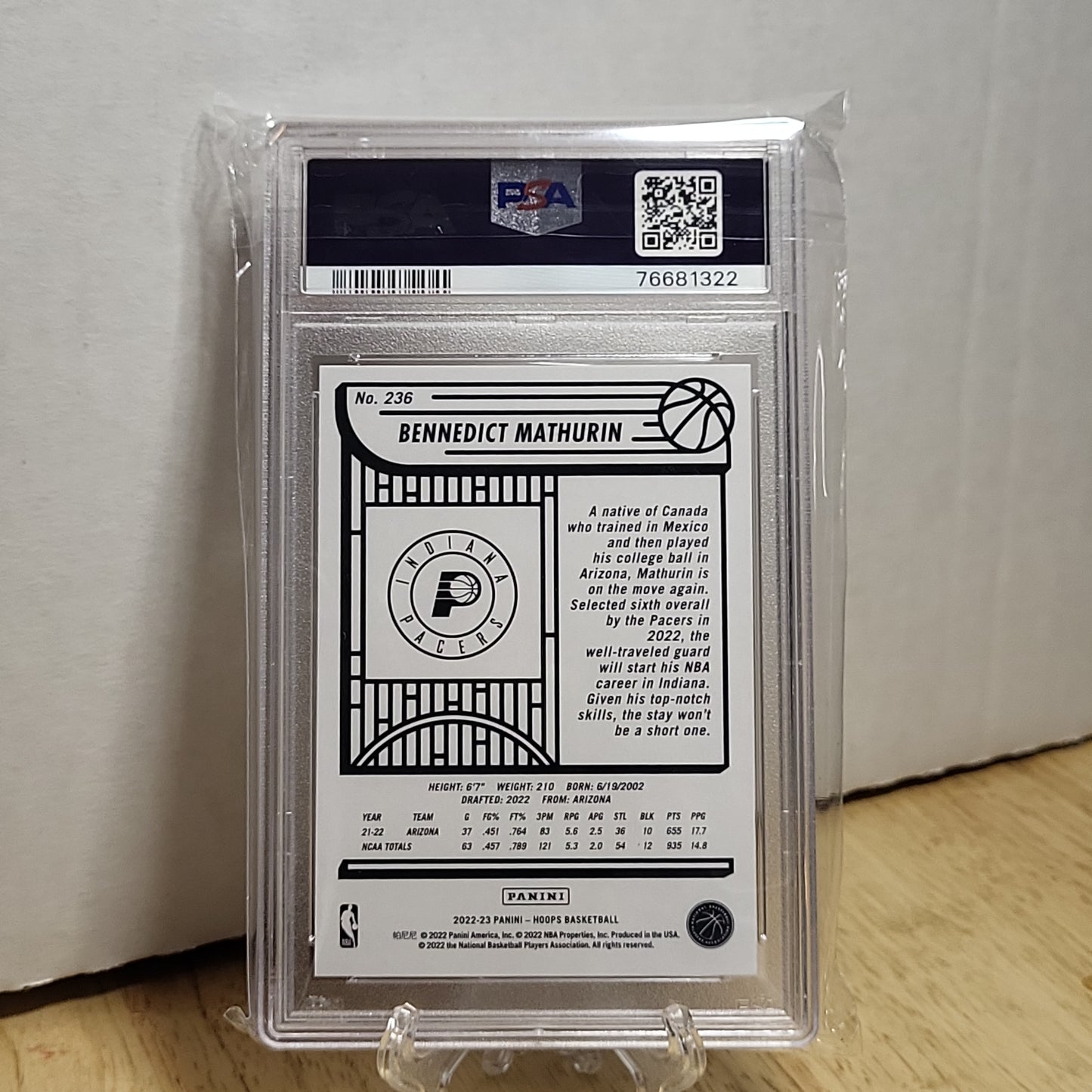 2022 NBA Hoops Bennedict Mathurin Rookie Mint PSA 9