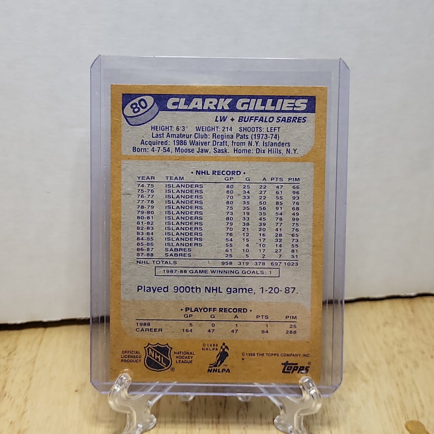 1988 Topps Clark Gillies #80