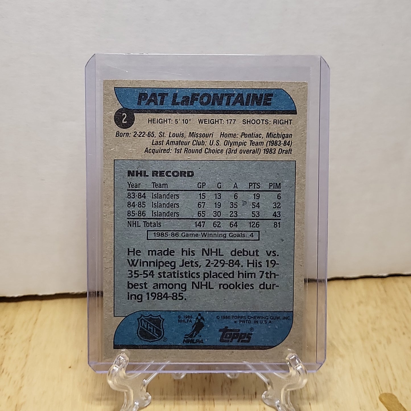 1986 Topps Pat LaFontaine #2