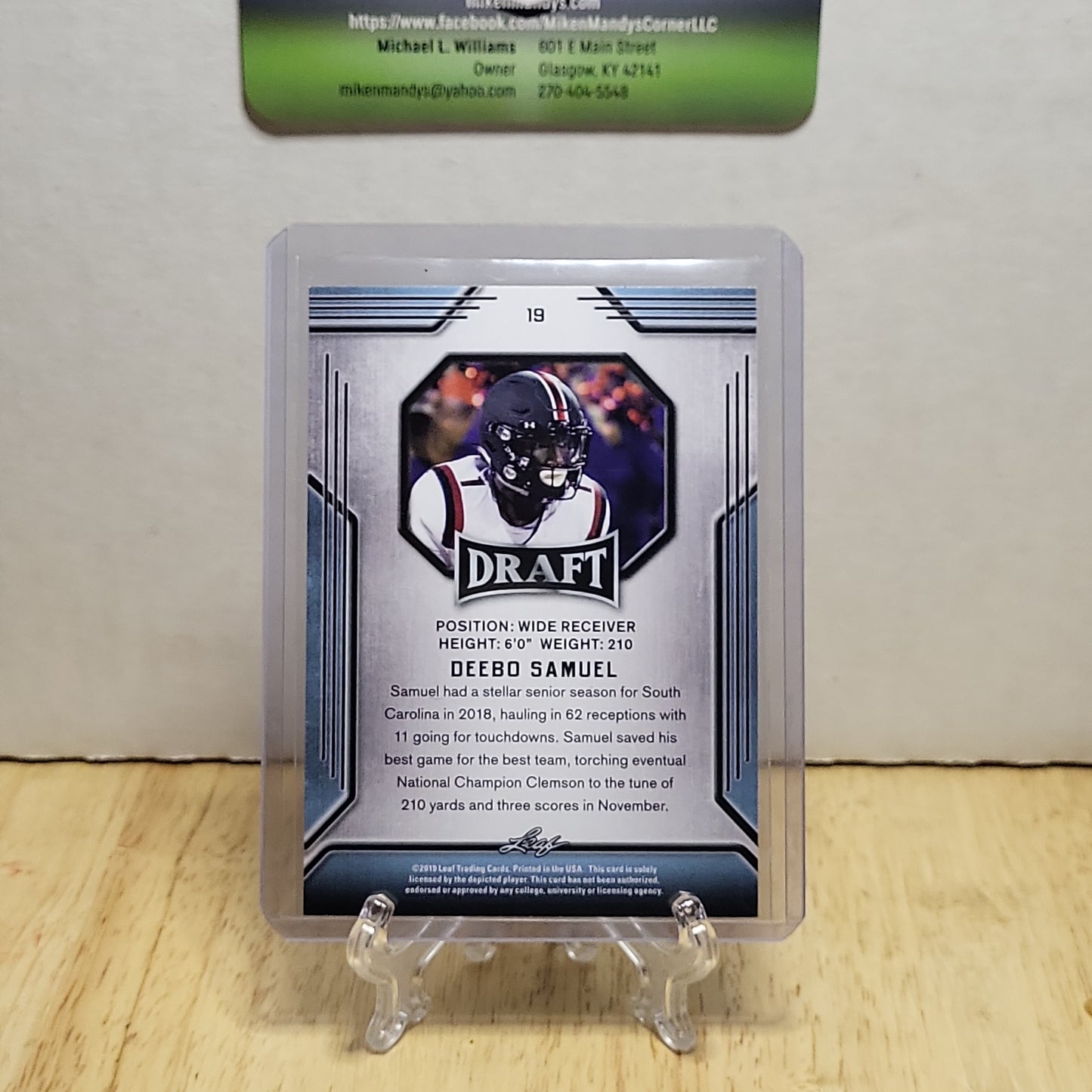 2019 Leaf Draft #19 Deebo Samuel Rookie Card