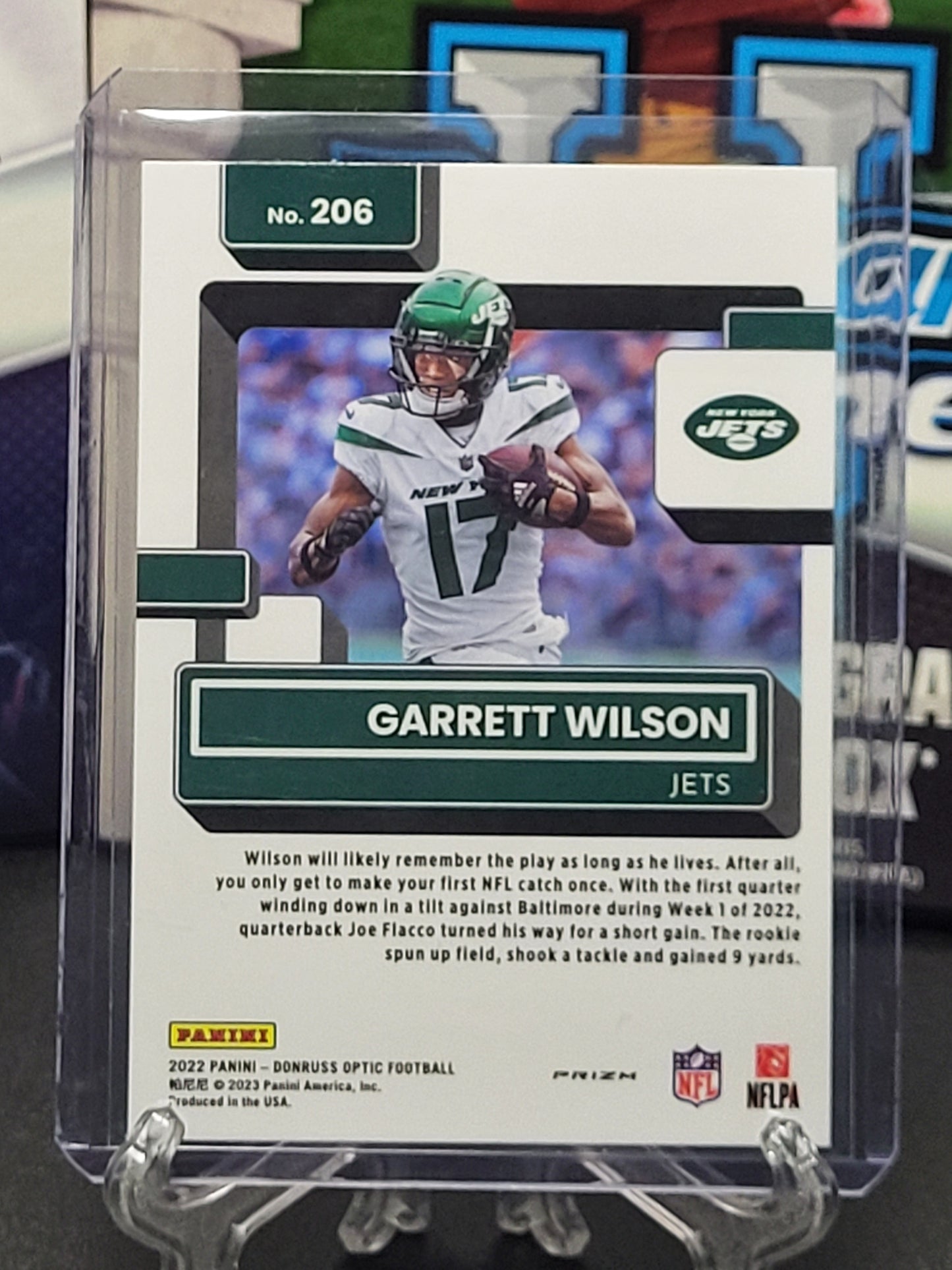 2022 Donruss Optic 206 Garrett Wilson Rated Rookie Purple Shock Prizm