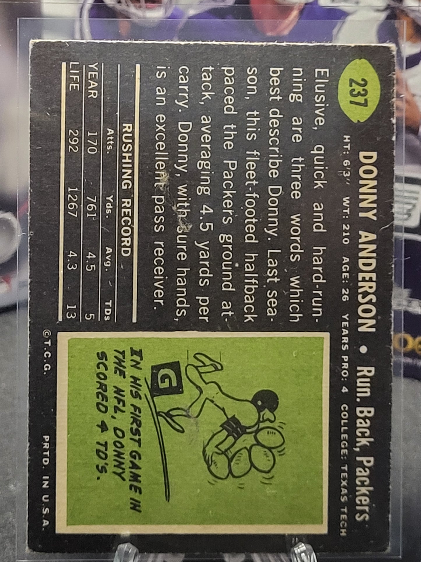 1969 Topps 237 Donny Anderson (Good to VG condition)