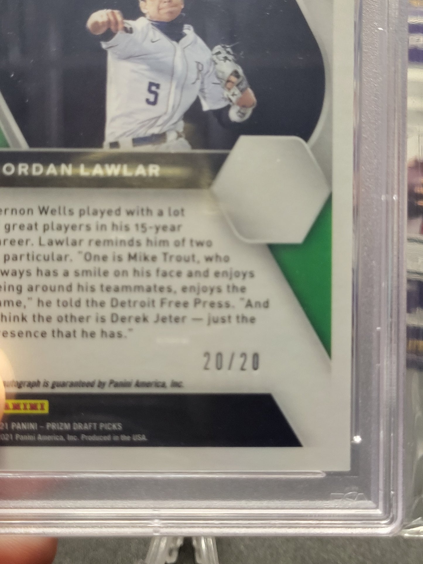 2021 Prizm Draft Picks 6 Jordan Lawlar Autograph Neon Orange Prizm 20/20 PSA NM-MT 8
