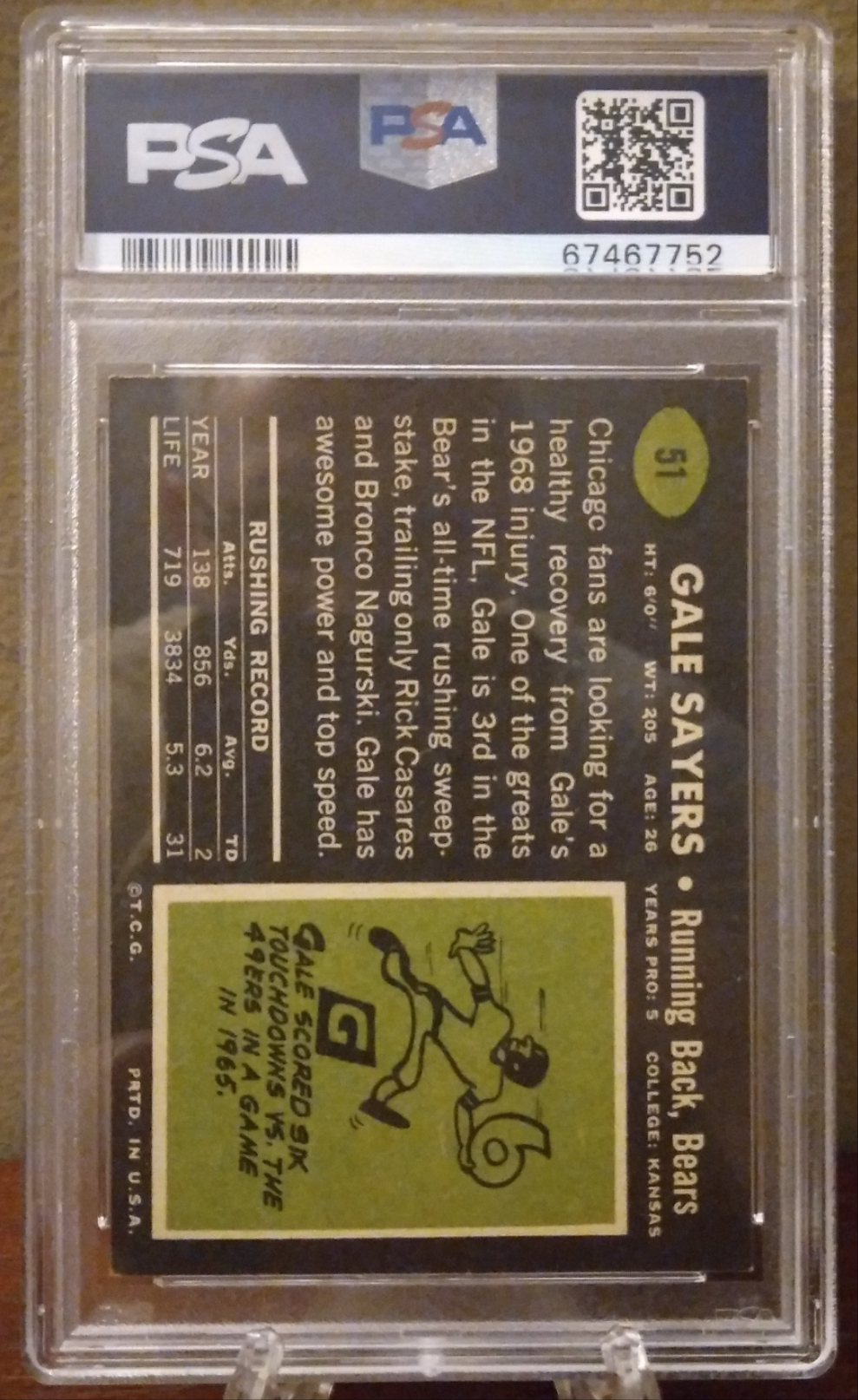 1969 Topps Gale Sayers #51 PSA Grade EX-MT 6