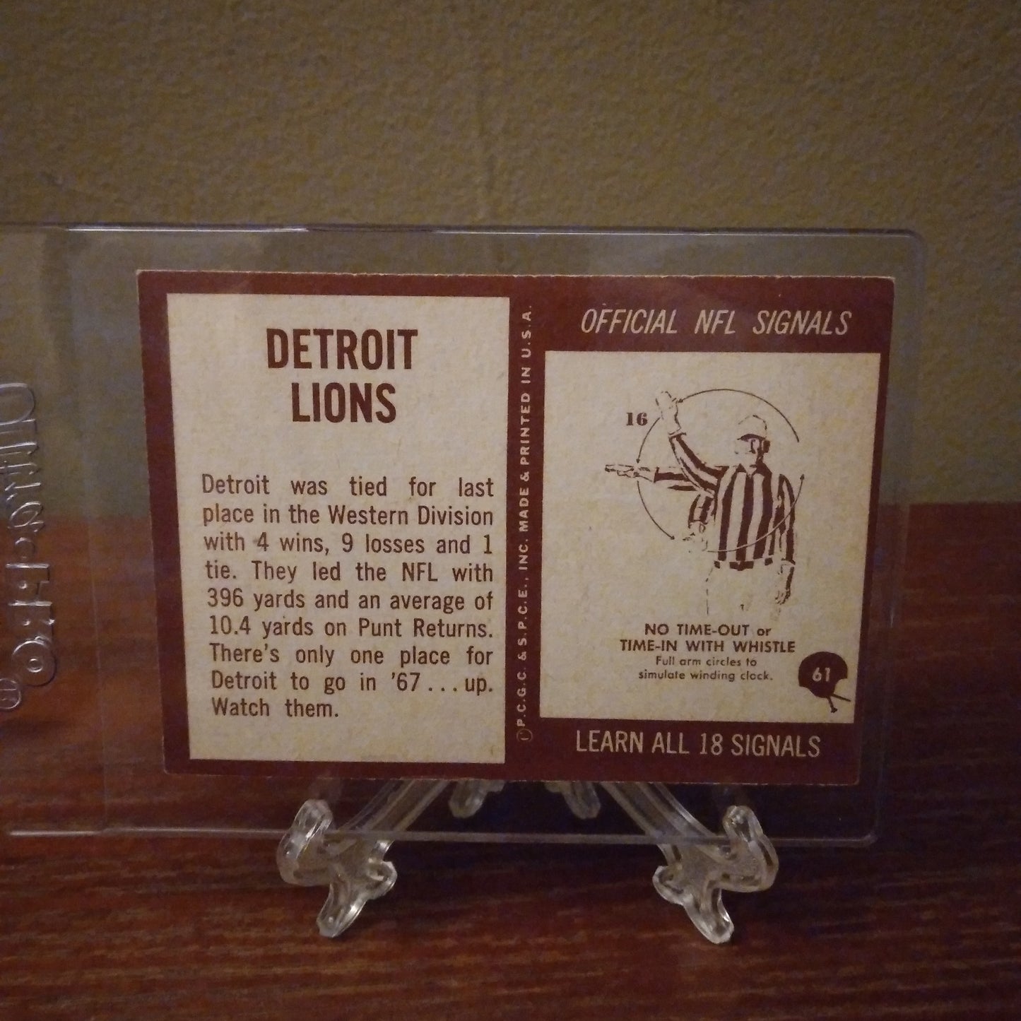 1967 Philadelphia Detroit Lions Team #61