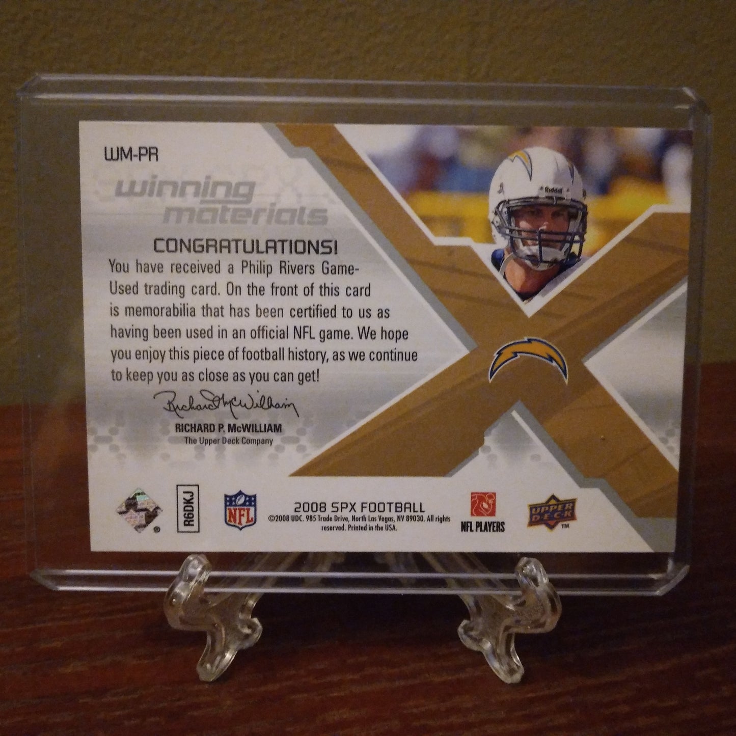 2008 Upper Deck SPX Winning Materials NFL Philip Rivers 70/99