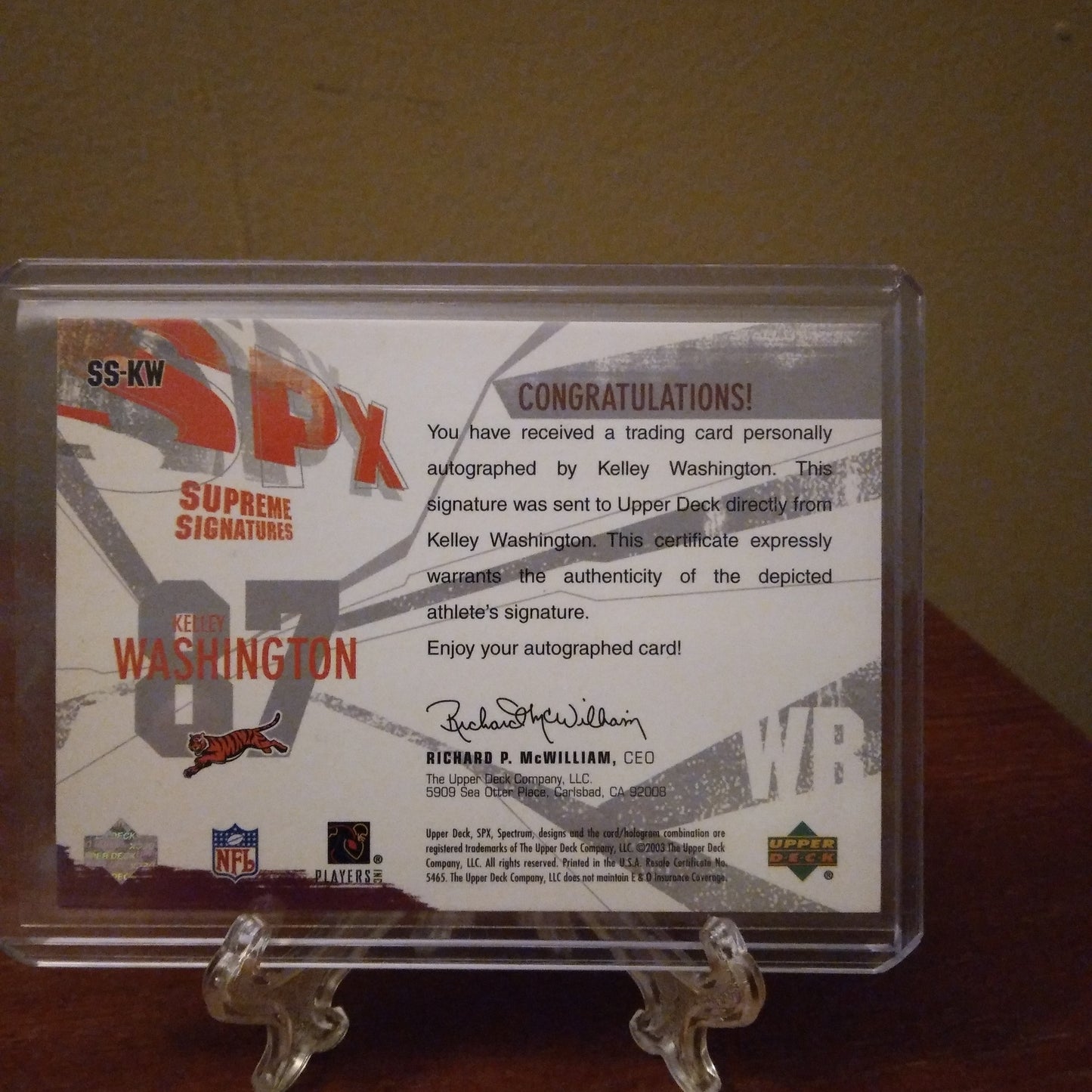 2003 SPx Supreme Signatures Kelley Washington