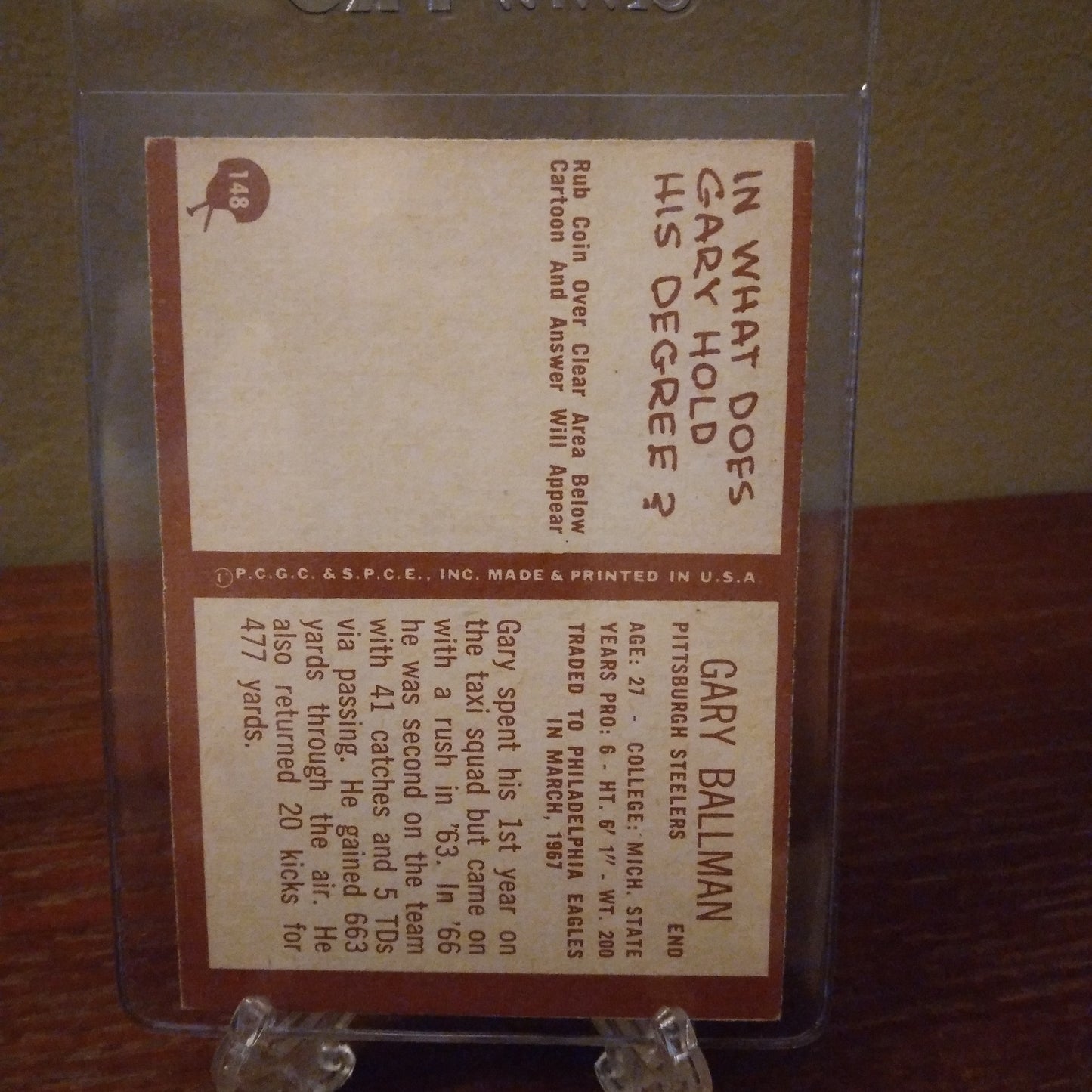 1967 Philadelphia C.G.C. Gary Ballman #148
