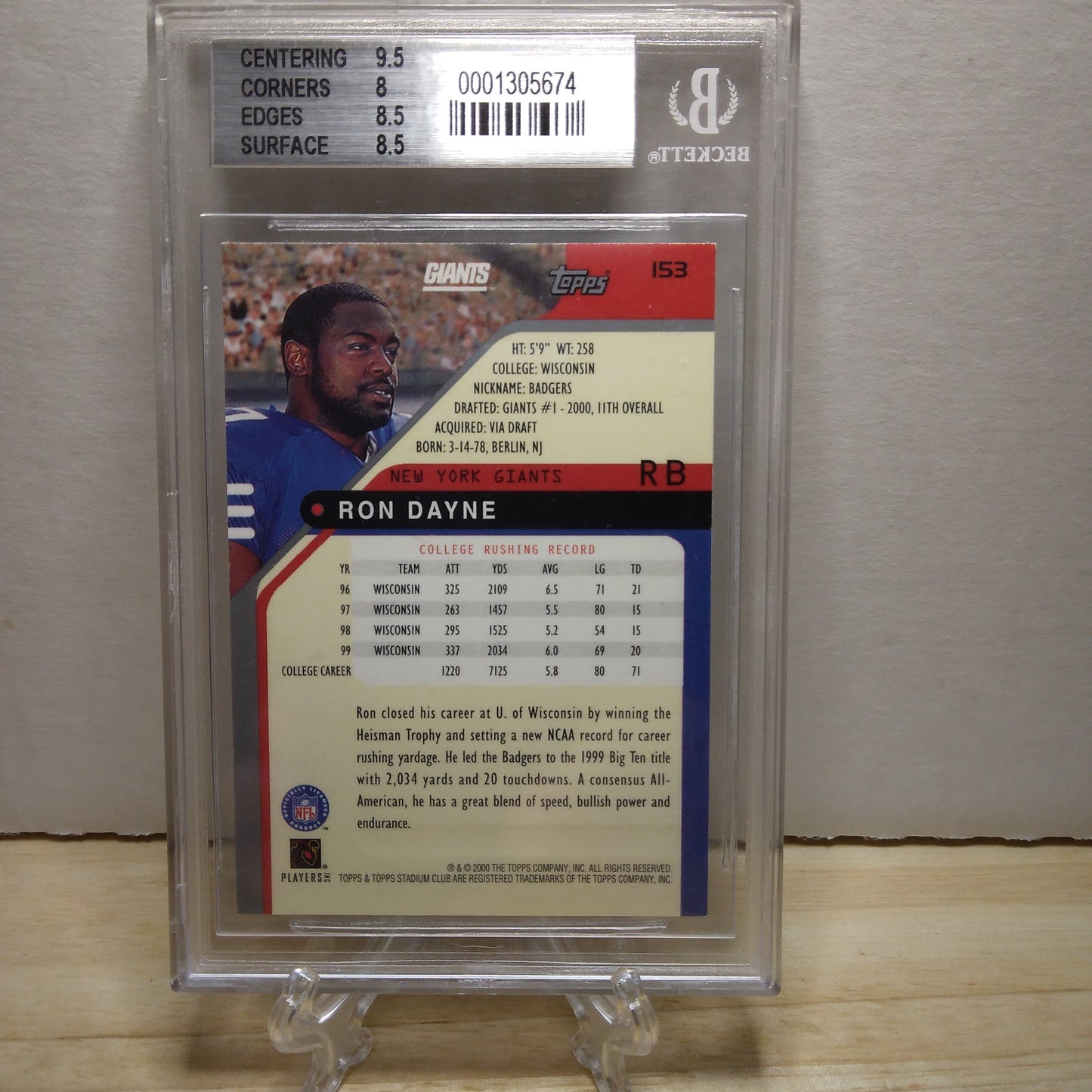 2000 Topps Stadium Club Ron Dayne Rookie Card #153 BGS 8.5