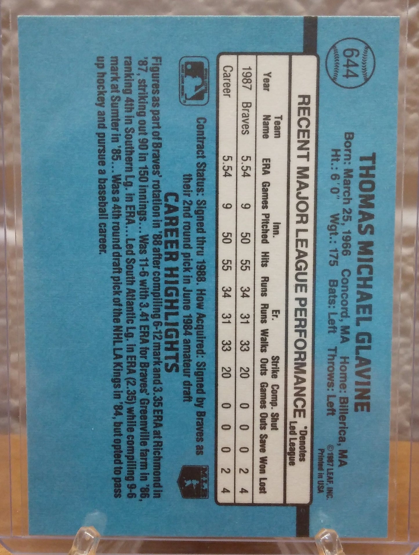 1988 Donruss Tom Glavine RC #644