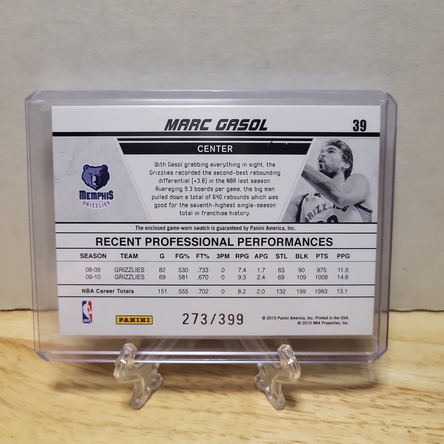 2010-11 Donruss Production Line Marc Gasol Game Worn Swatch #39 273/399