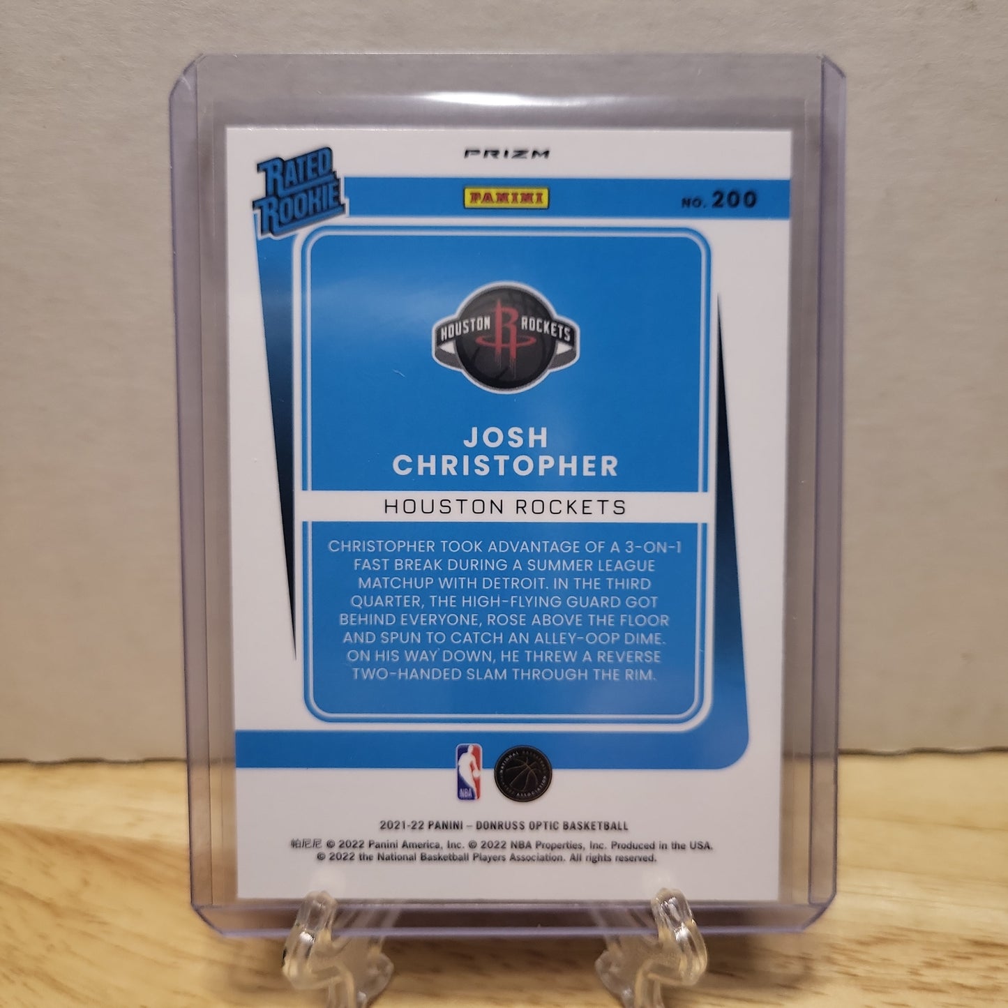 2021-22 Donruss Optic Josh Christopher Rated Rookie Holo Prizm #200