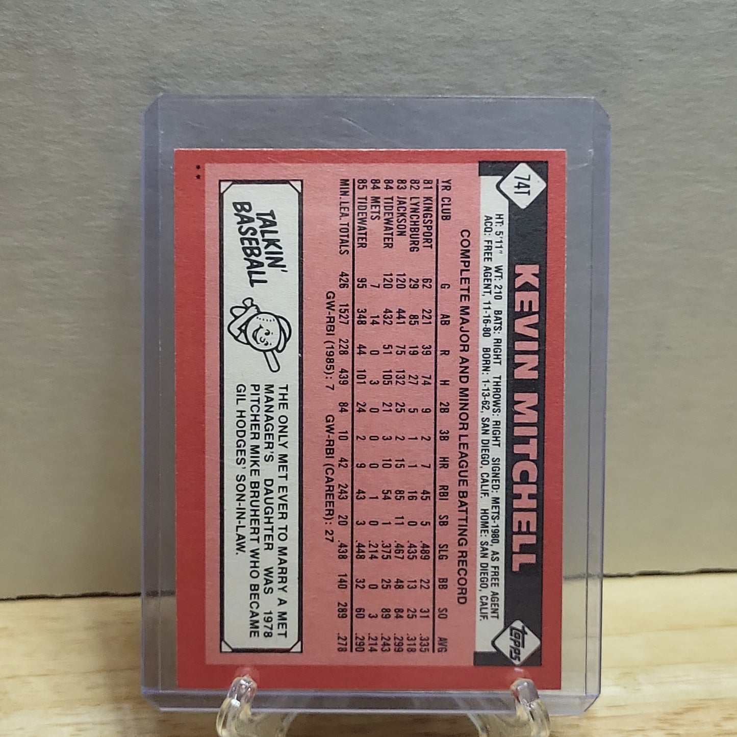 1986 Topps Kevin Mitchell Rookie 74T