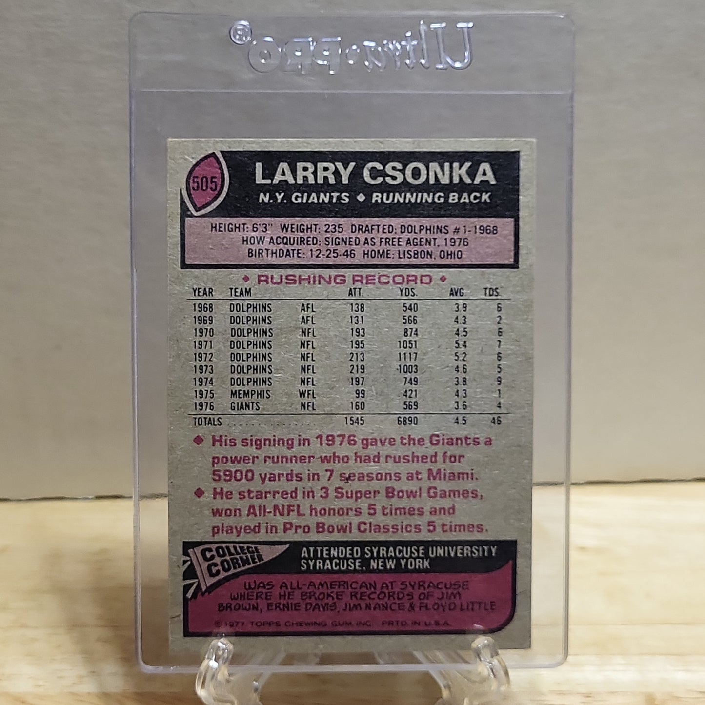 1977 Topps Larry Csonka #505