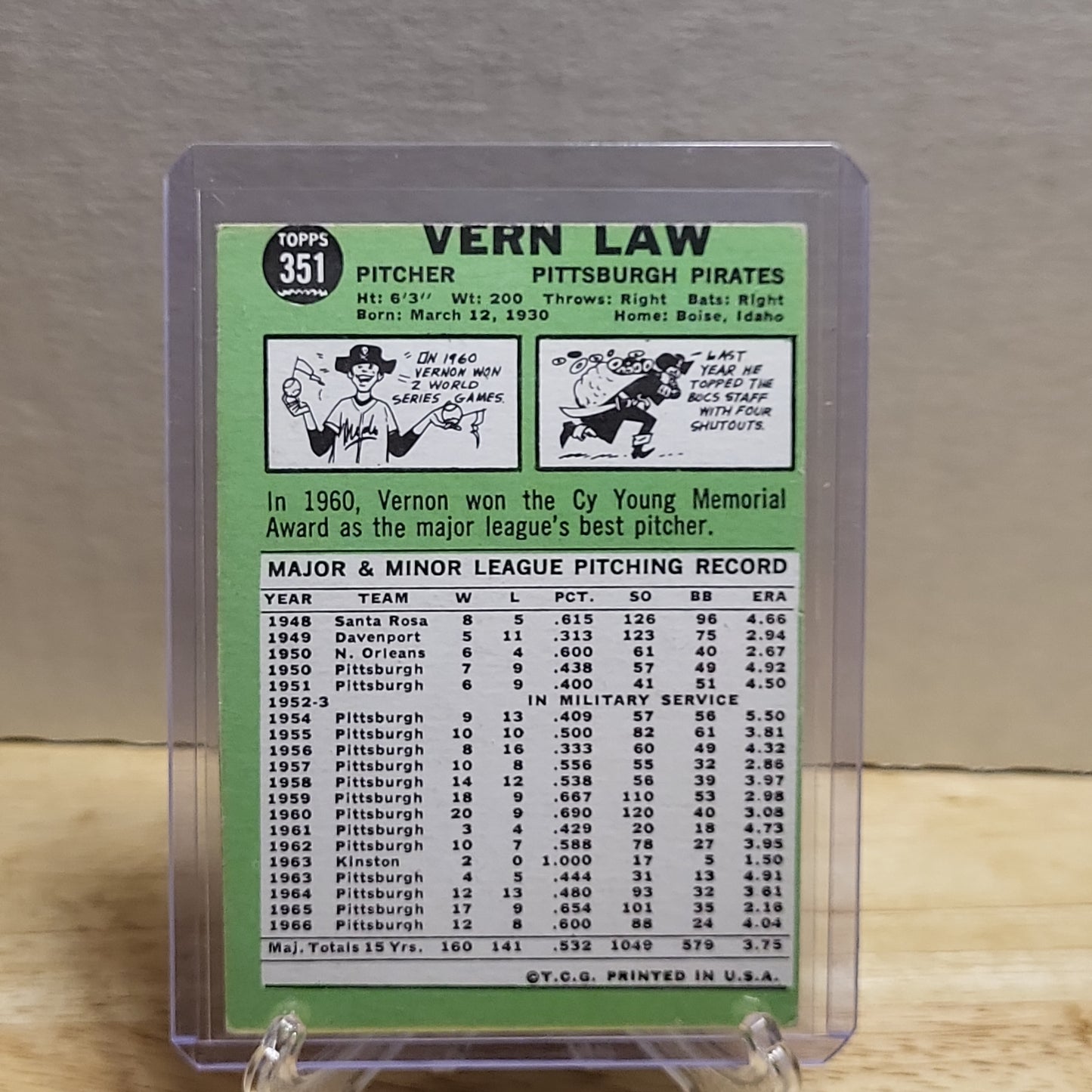 1967 Topps Vern Law #351