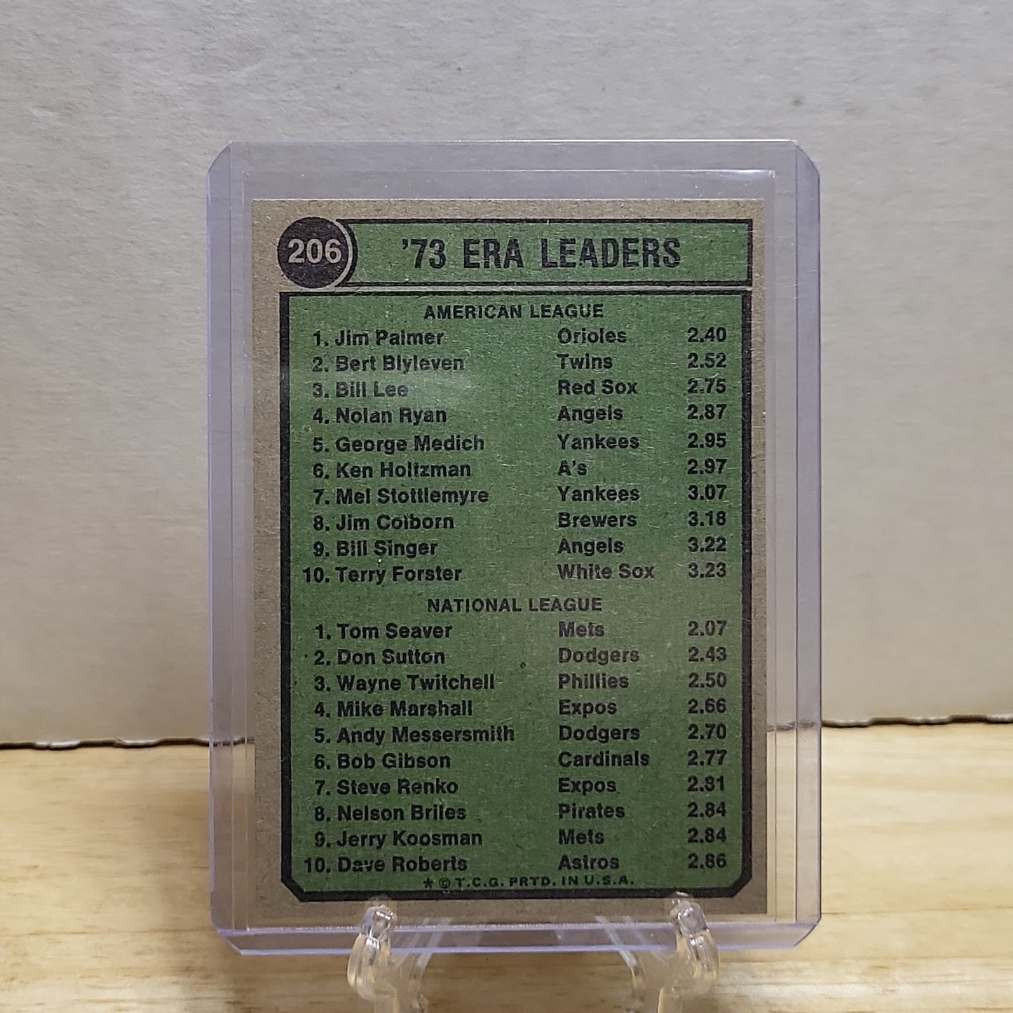 1974 Topps '73 ERA Leaders Jim Palmer/Tom Seaver ##206