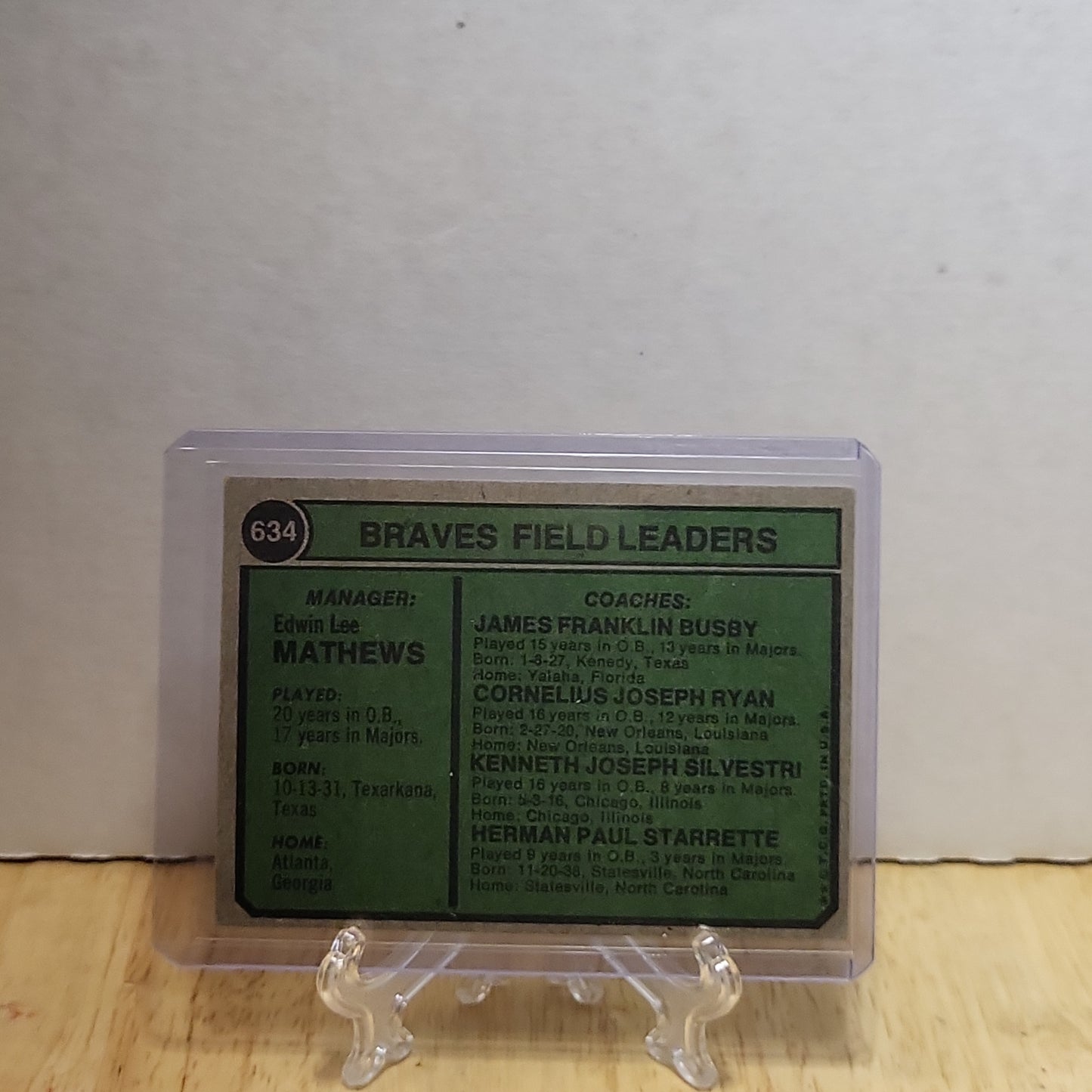 1974 Topps Field Leaders Eddie Mathews #634