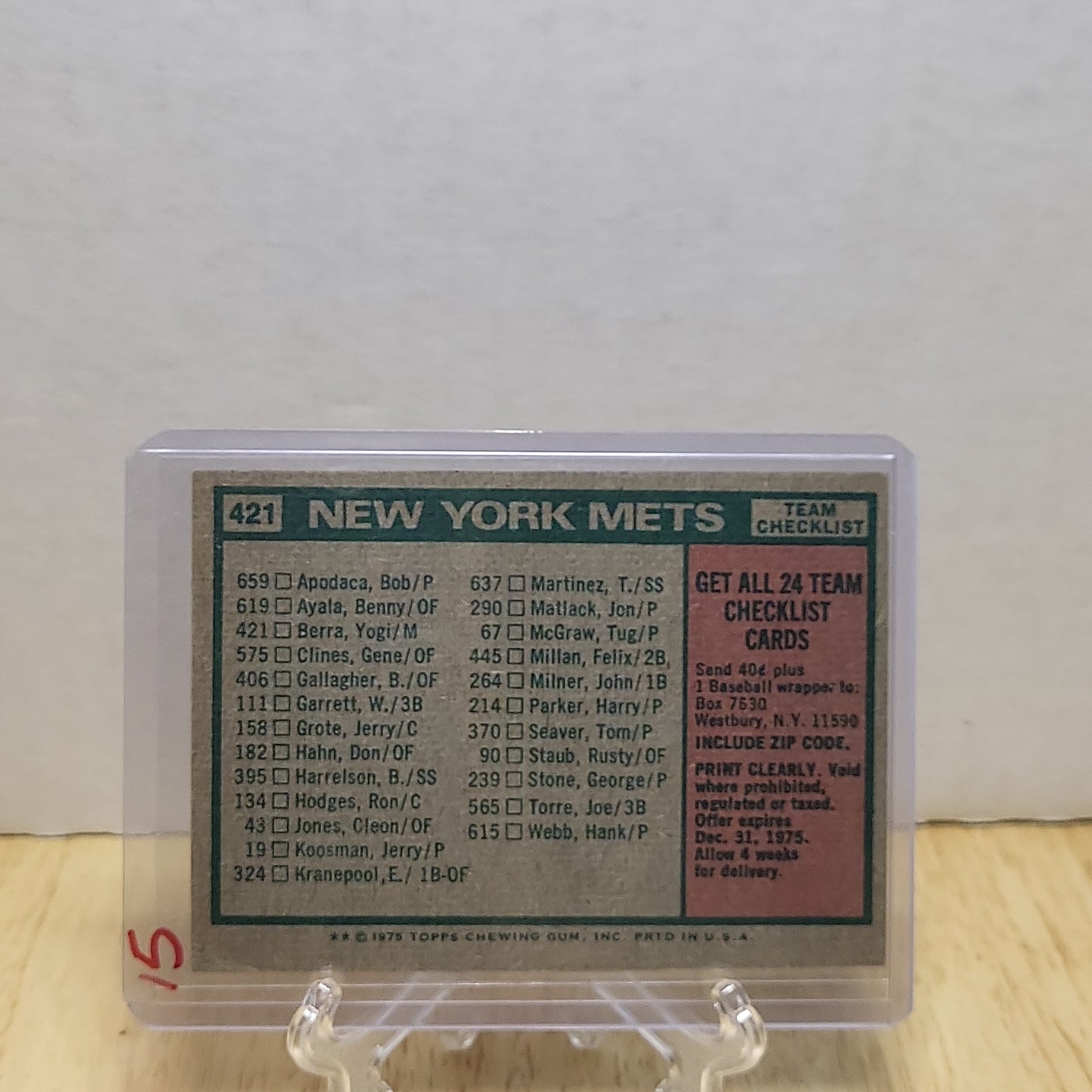 1975 Topps Mets Team Checklist Yogi Berra, Mgr. #421