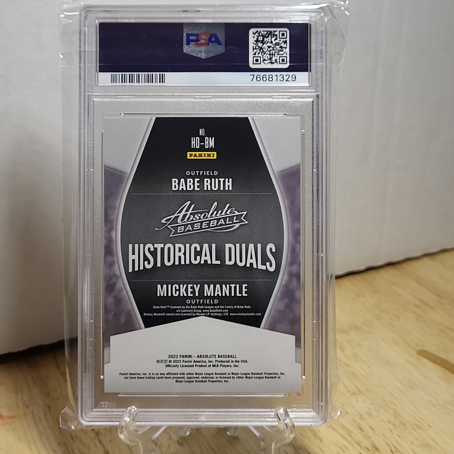 2022 Absolute Babe Ruth/Mickey Mantle Historical Duals Red Retail 44/99 NM-MT PSA 8