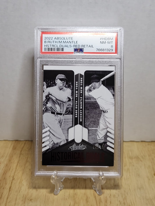 2022 Absolute Babe Ruth/Mickey Mantle Historical Duals Red Retail 44/99 NM-MT PSA 8