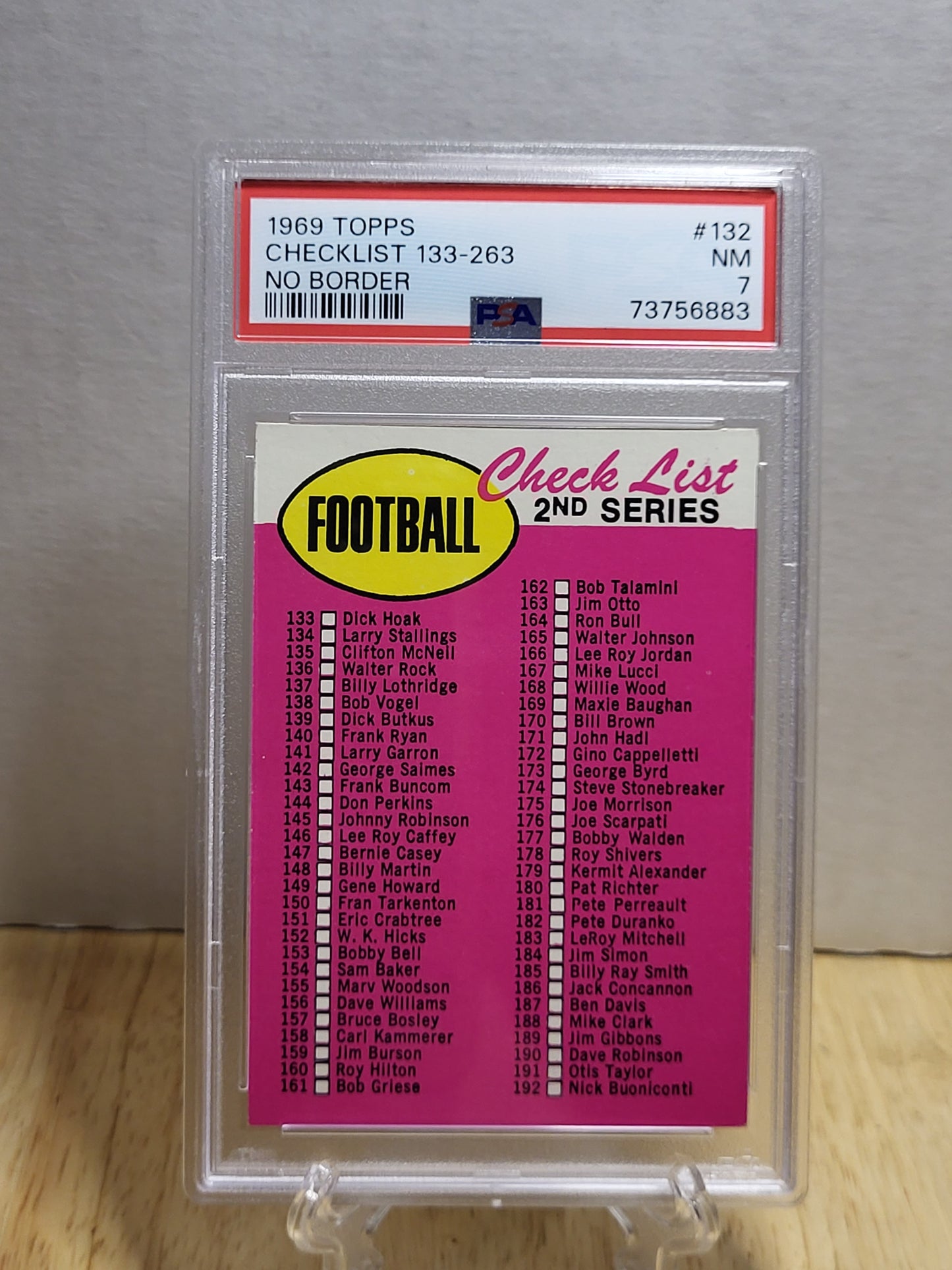 1969 Topps Football Checklist 133-263 No Border NM PSA 7