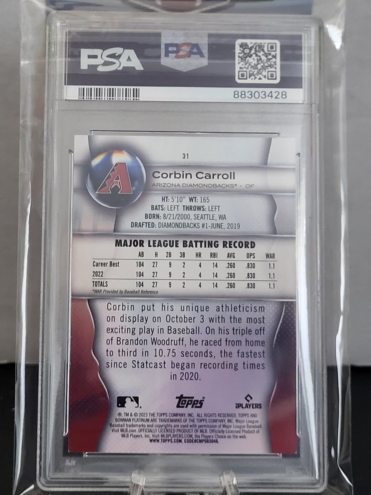 2023 Bowman Platinum 31 Corbin Carroll Green 94/99 PSA 8