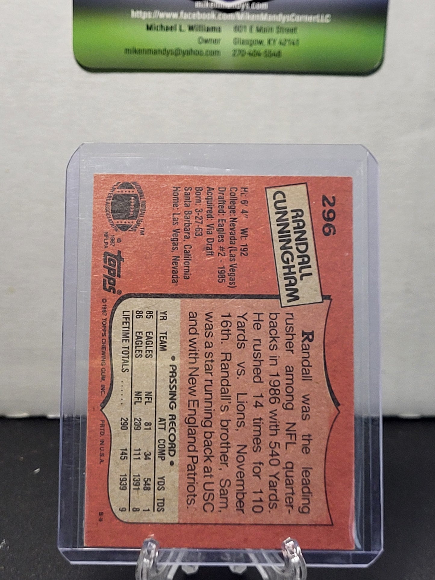 1987 Topps 296 Randall Cunningham Rookie Card