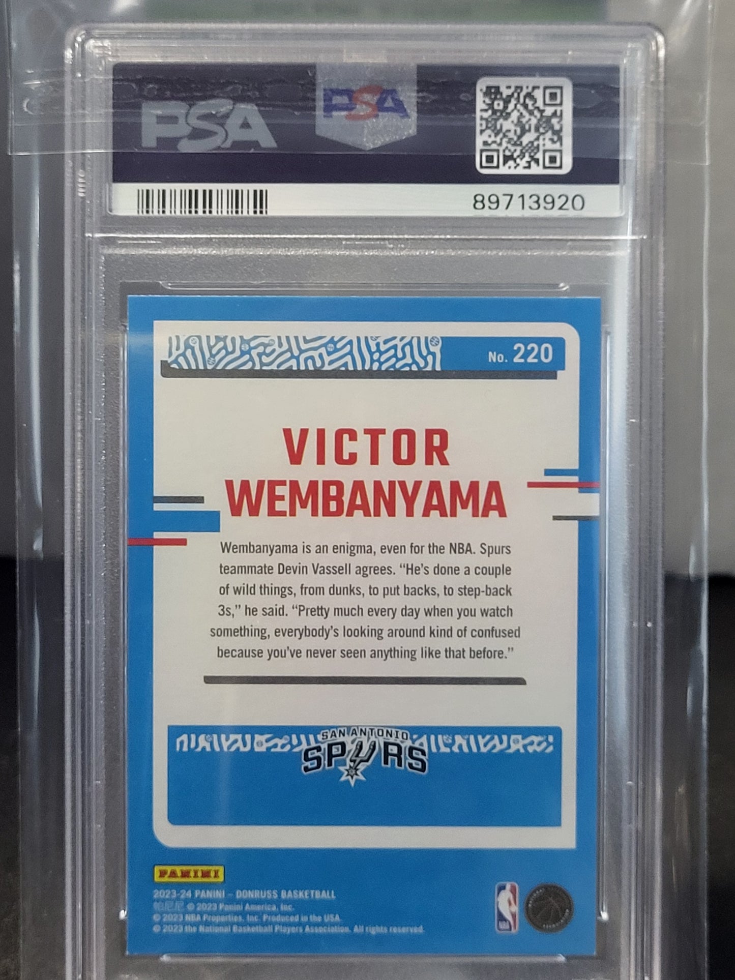 2023-24 Donruss 220 Victor Wembanyama Rated Rookie PSA 9