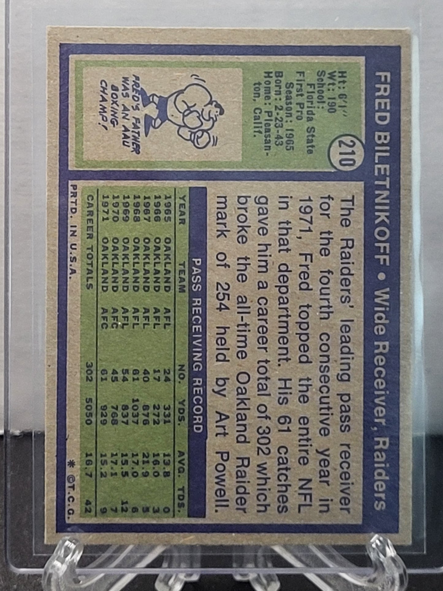 1972 Topps 210 Fred Biletnikoff