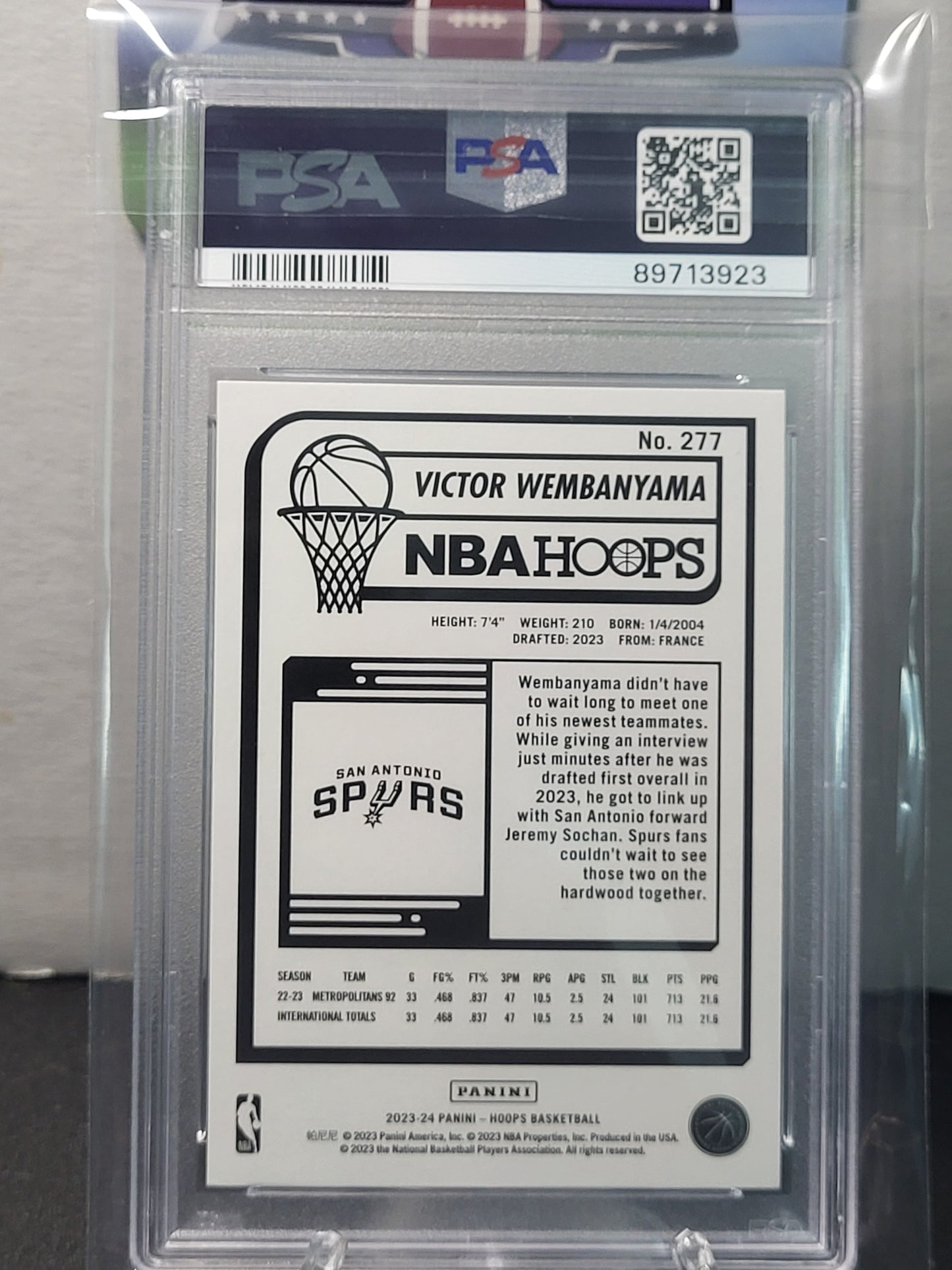 2023-24 NBA Hoops 277 Victor Wembanyama PSA Mint 9