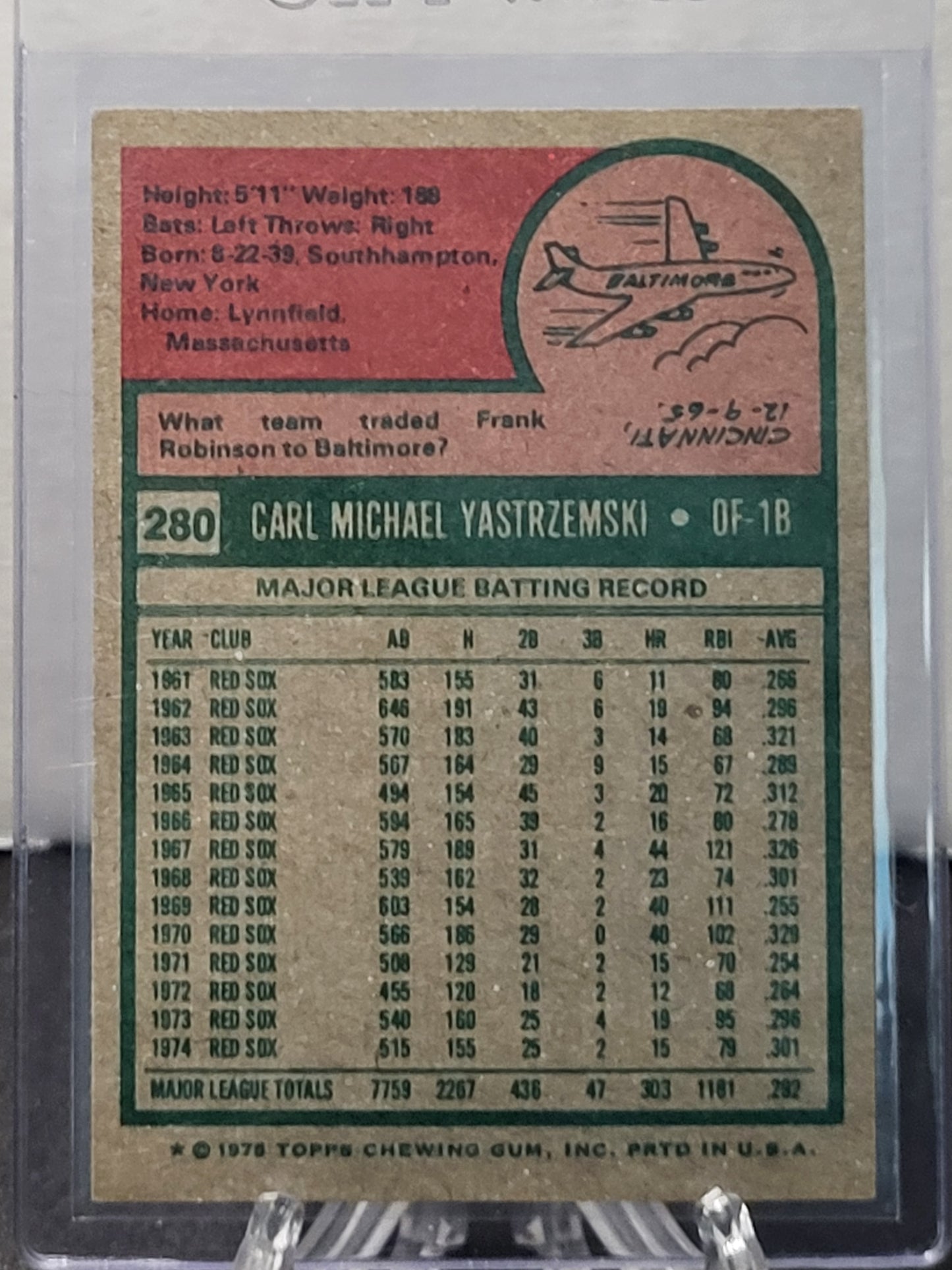 1975 Topps 280 Carl Yastrzemski