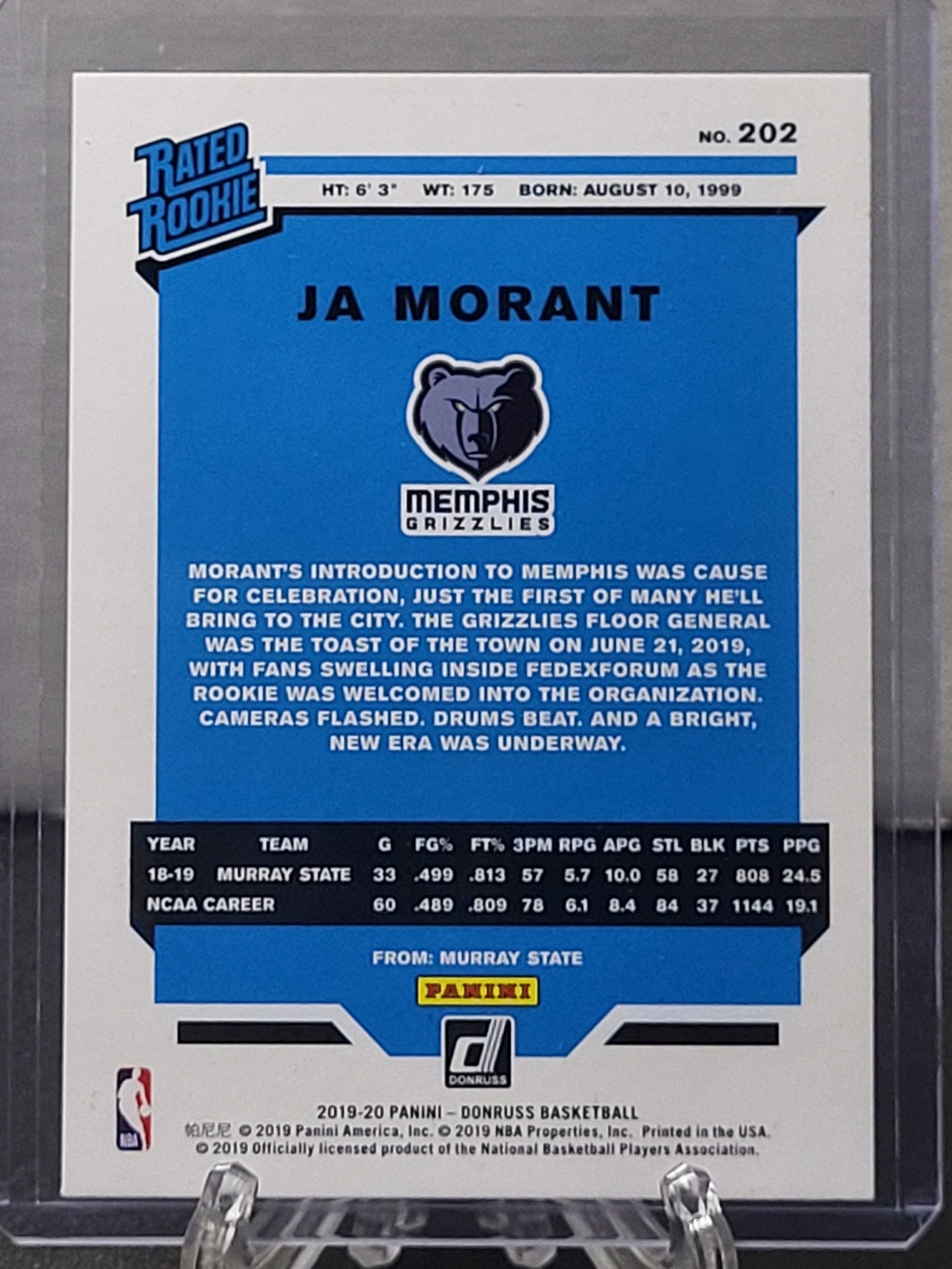 2019-20 Donruss 202 Ja Morant Rated Rookie