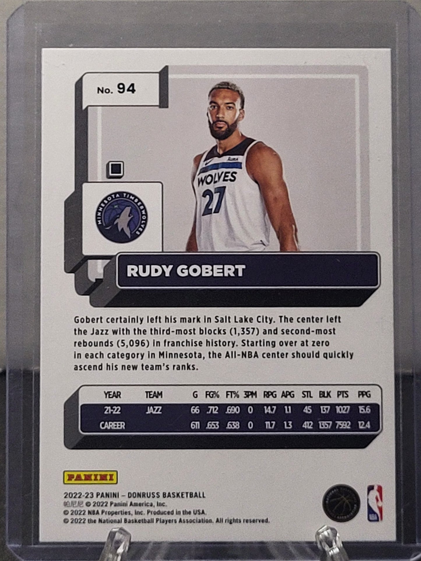 2022-23 Donruss 94 Rudy Gobert Green Laser Holo