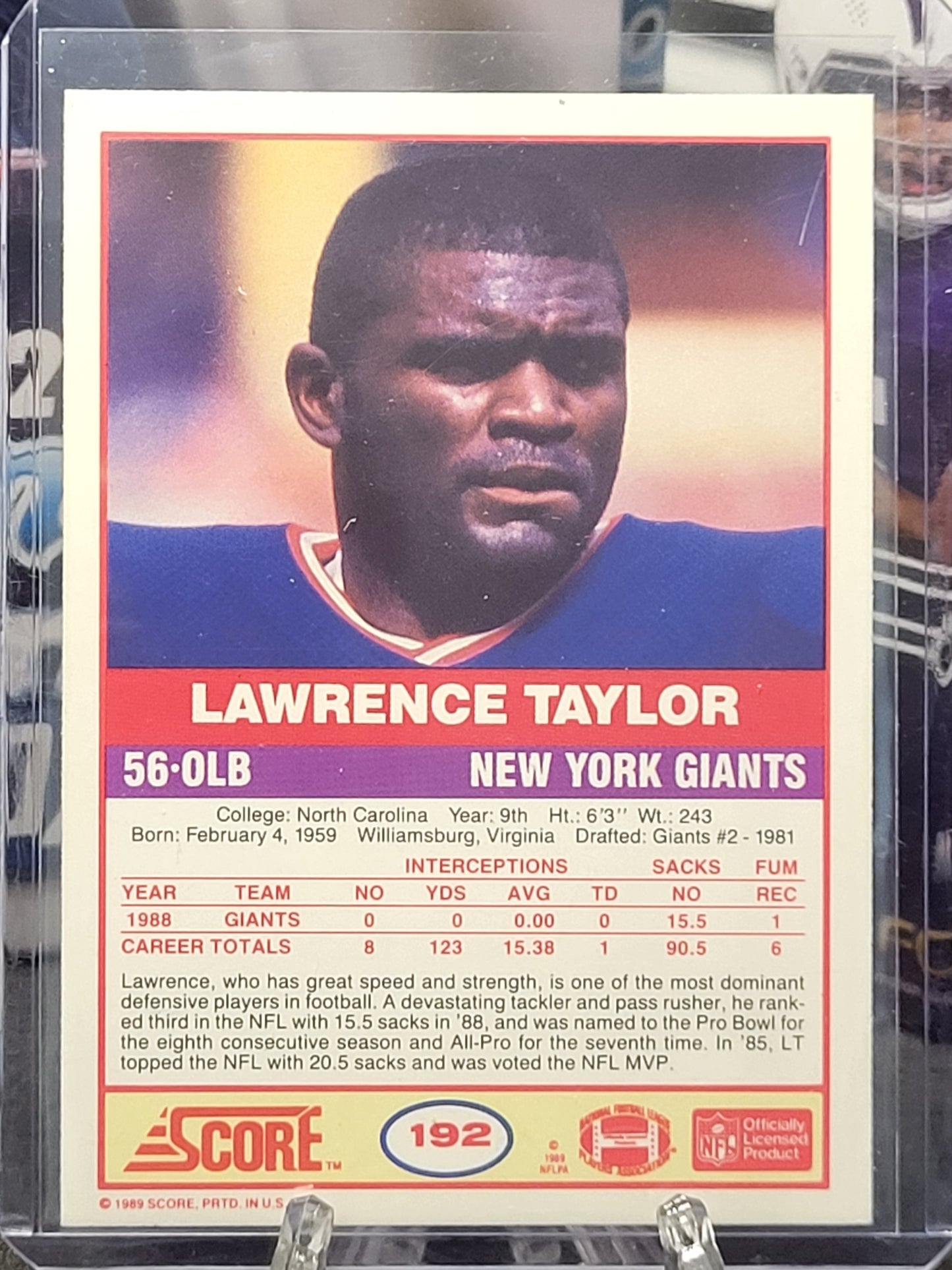 1989 Score 192 Lawrence Taylor