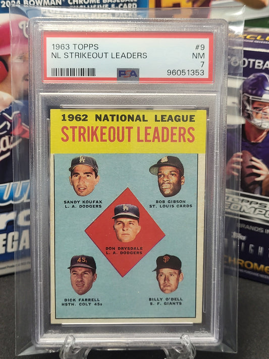 1963 Topps 62' N.L. Strikeout Leaders Koufax/Gibson/Drysdale/Farrell/O'Dell