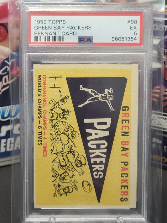 1959 Topps 98 Green Bay Packers Pennant Card PSA EX 5