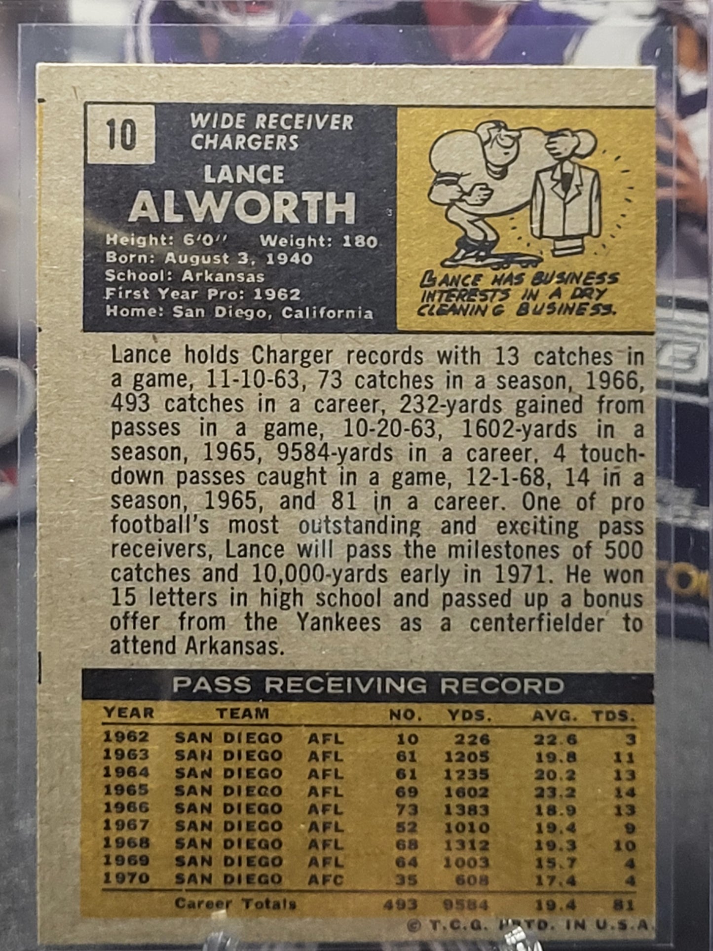 1971 Topps 10 Lance Alworth (factory miscut)