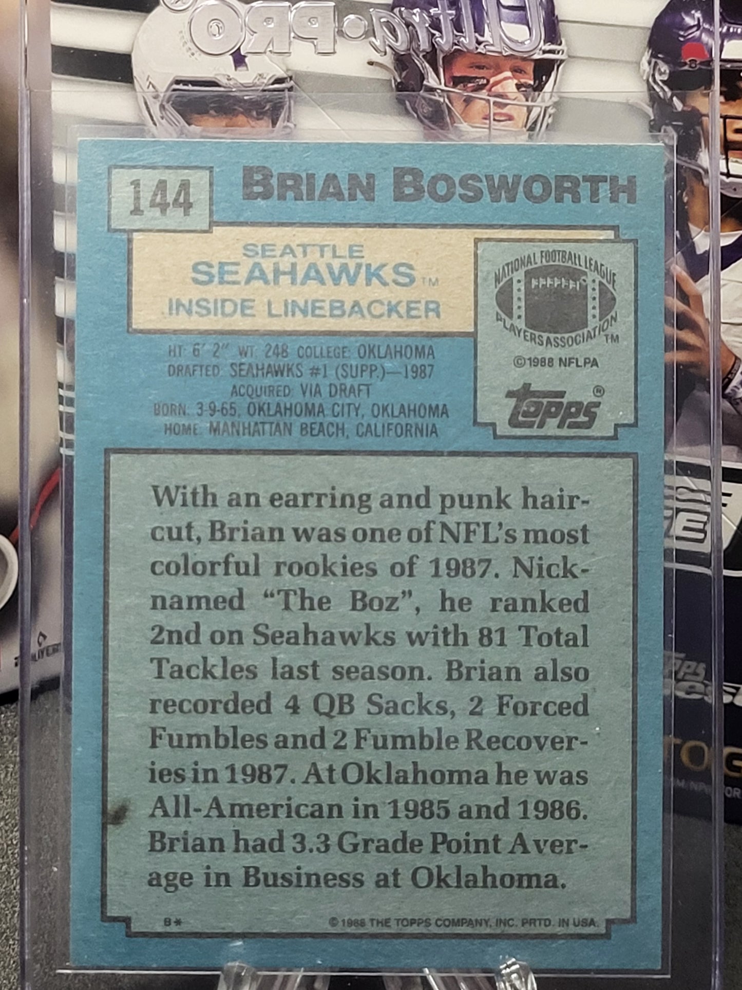 1988 Topps 144 Brian Bosworth "The Boz" Rookie Card