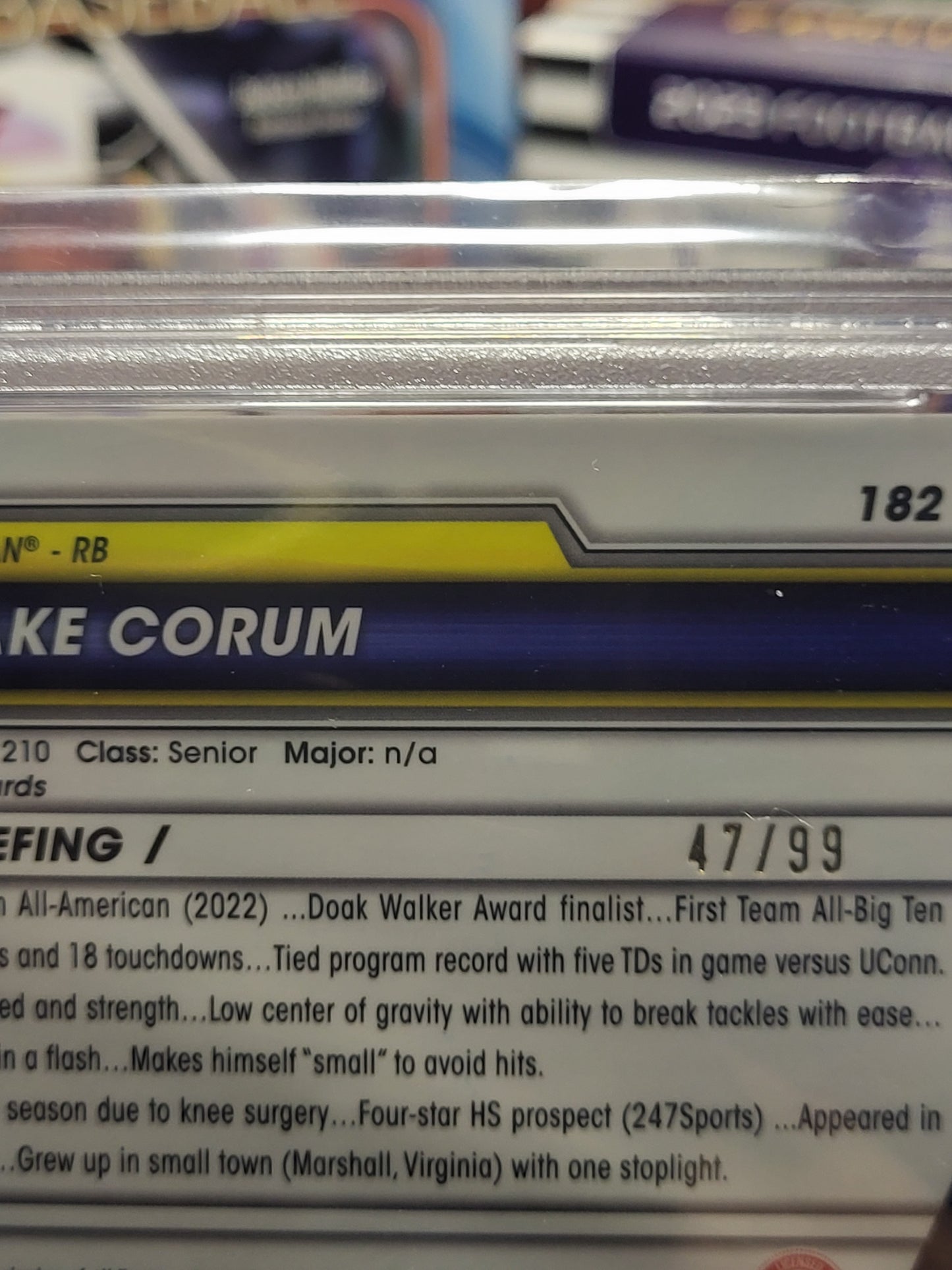 2023 Bowman University Chrome 182 Blake Corum Green Refractor Autograph 47/99 PSA NM-MT 8