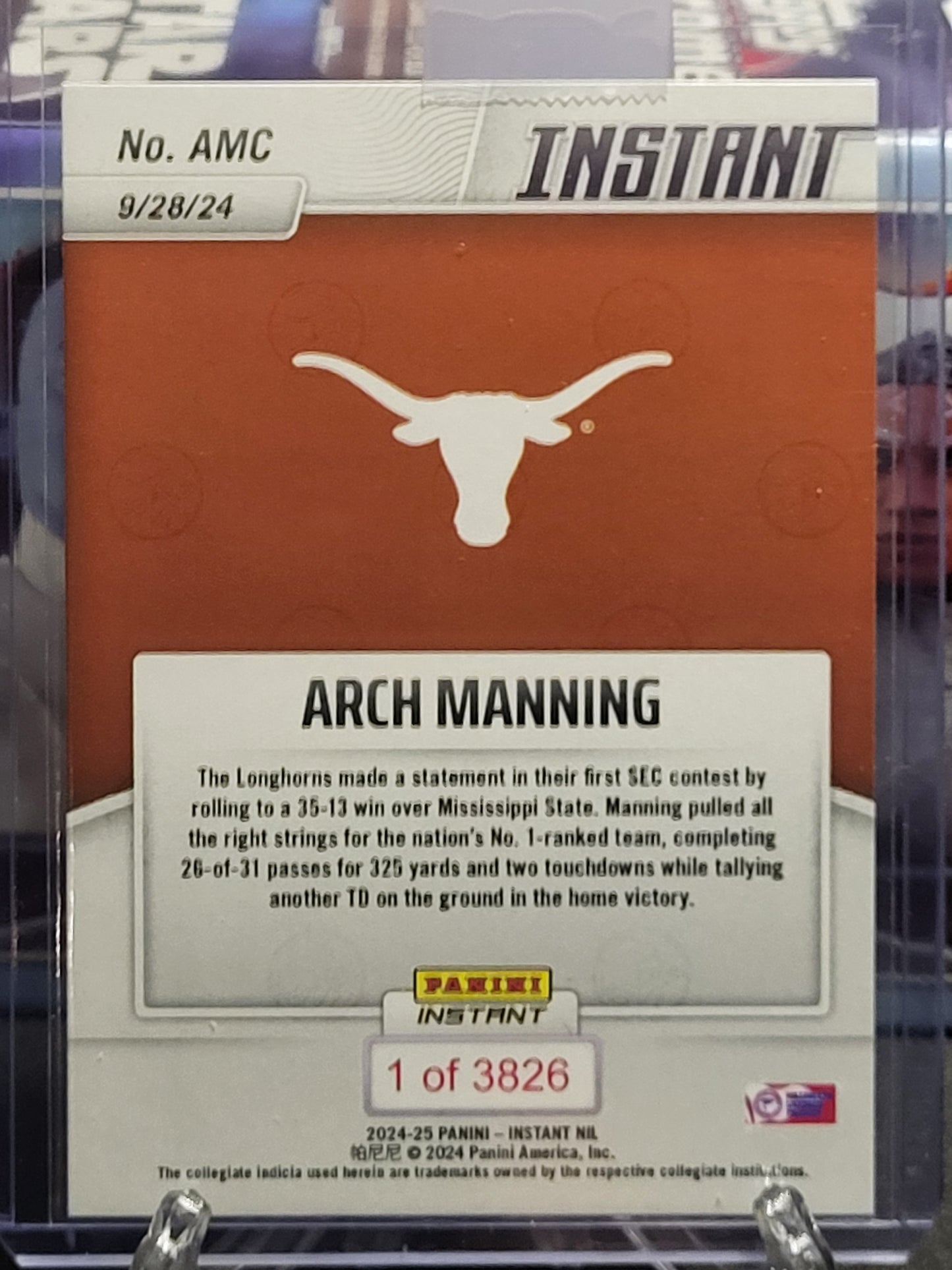 2024 Panini Instant AMC Arch Manning SEC Debut