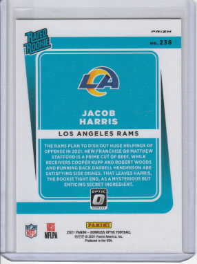 2021 Donruss Optic Jacob Harris Purple Shock Prizm #238