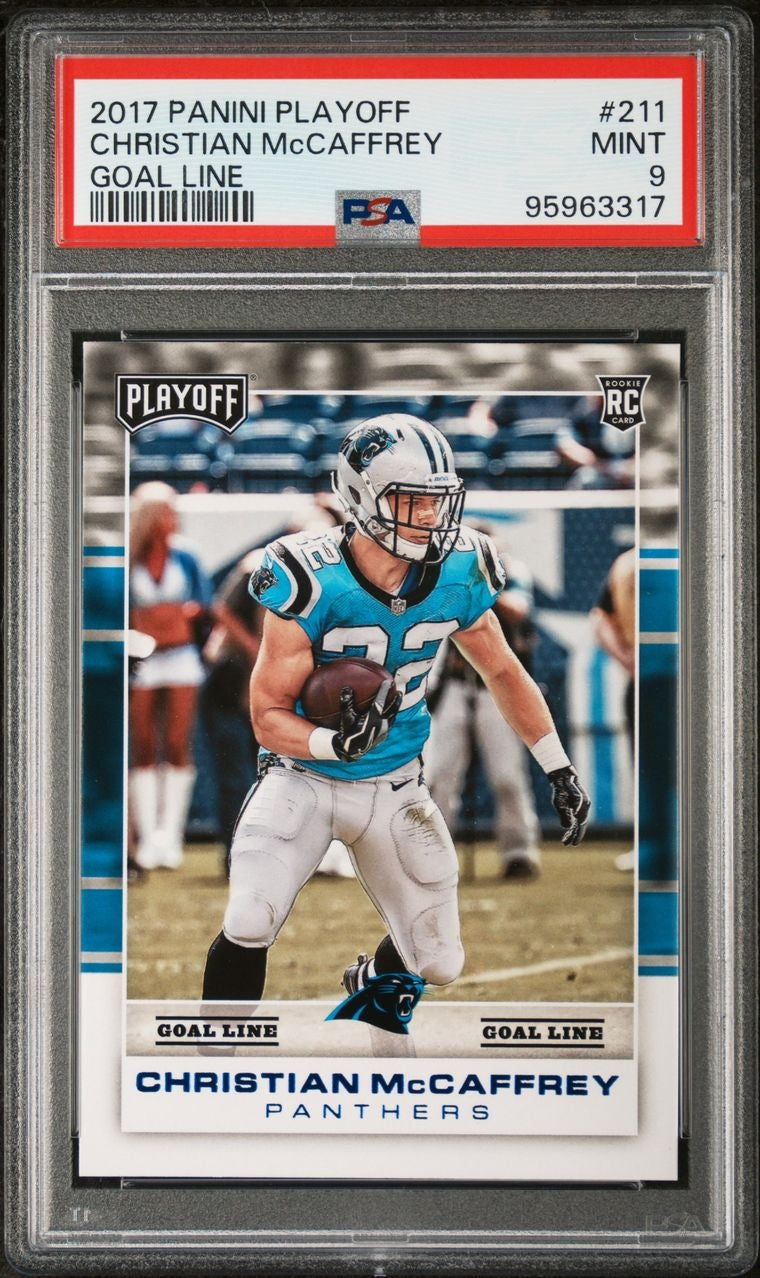 2017 Playoff 211 Christian McCaffrey Goal Line PSA MT 9