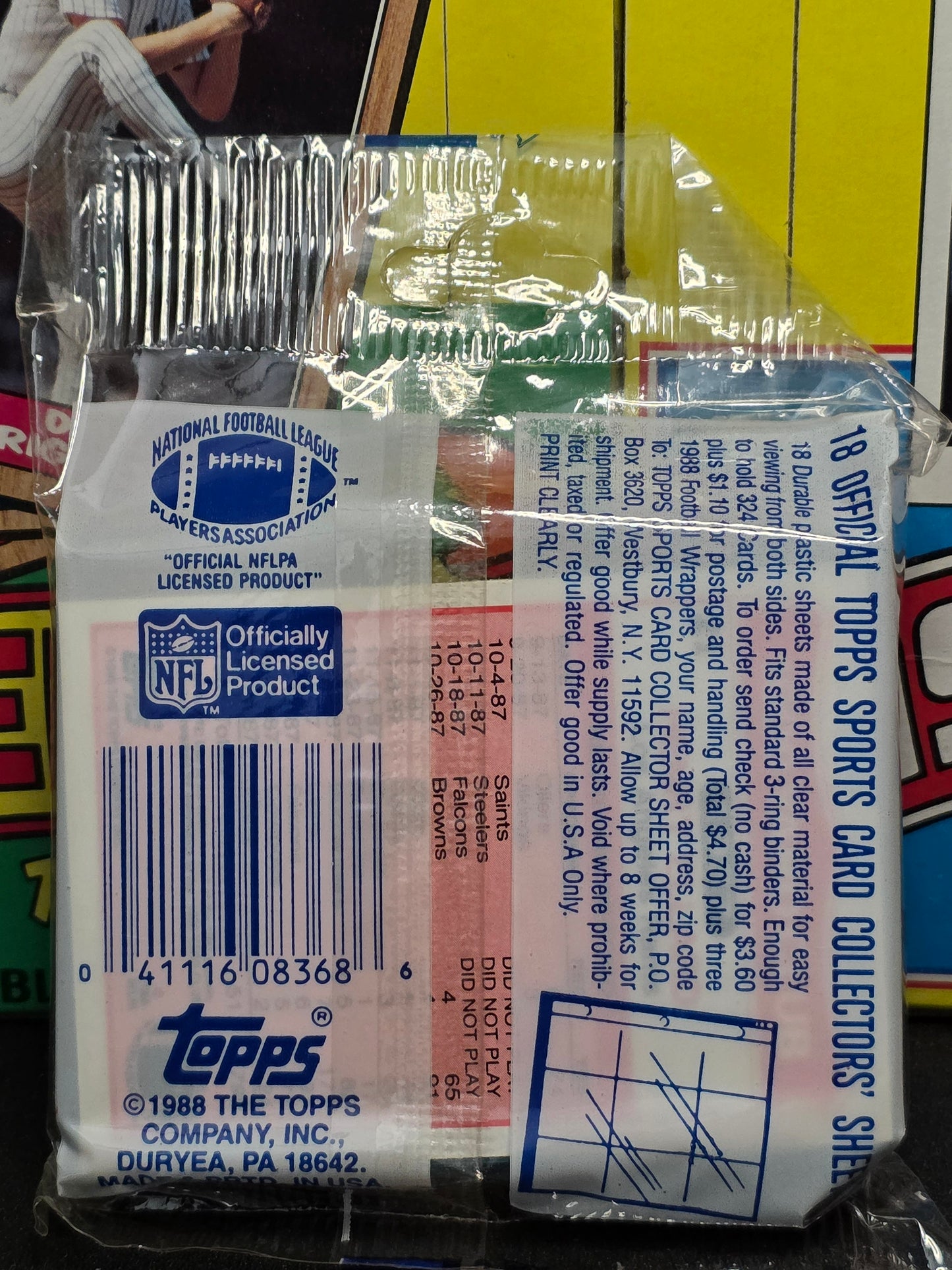 1988 Topps Football Jumbo Cello Pack (40 cards) (Dwight Stone on top)